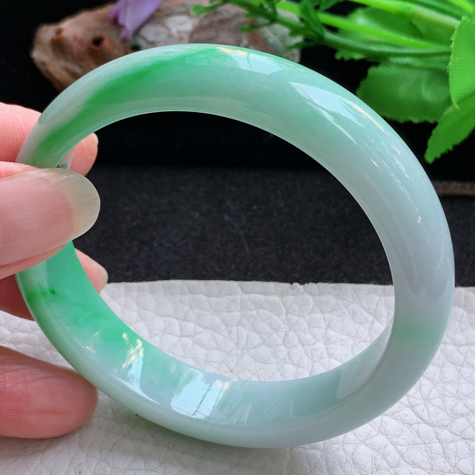 ee实拍55.5*13*7.6平安镯 天然缅甸翡翠a货手镯飘阳绿水润正圈玉镯子