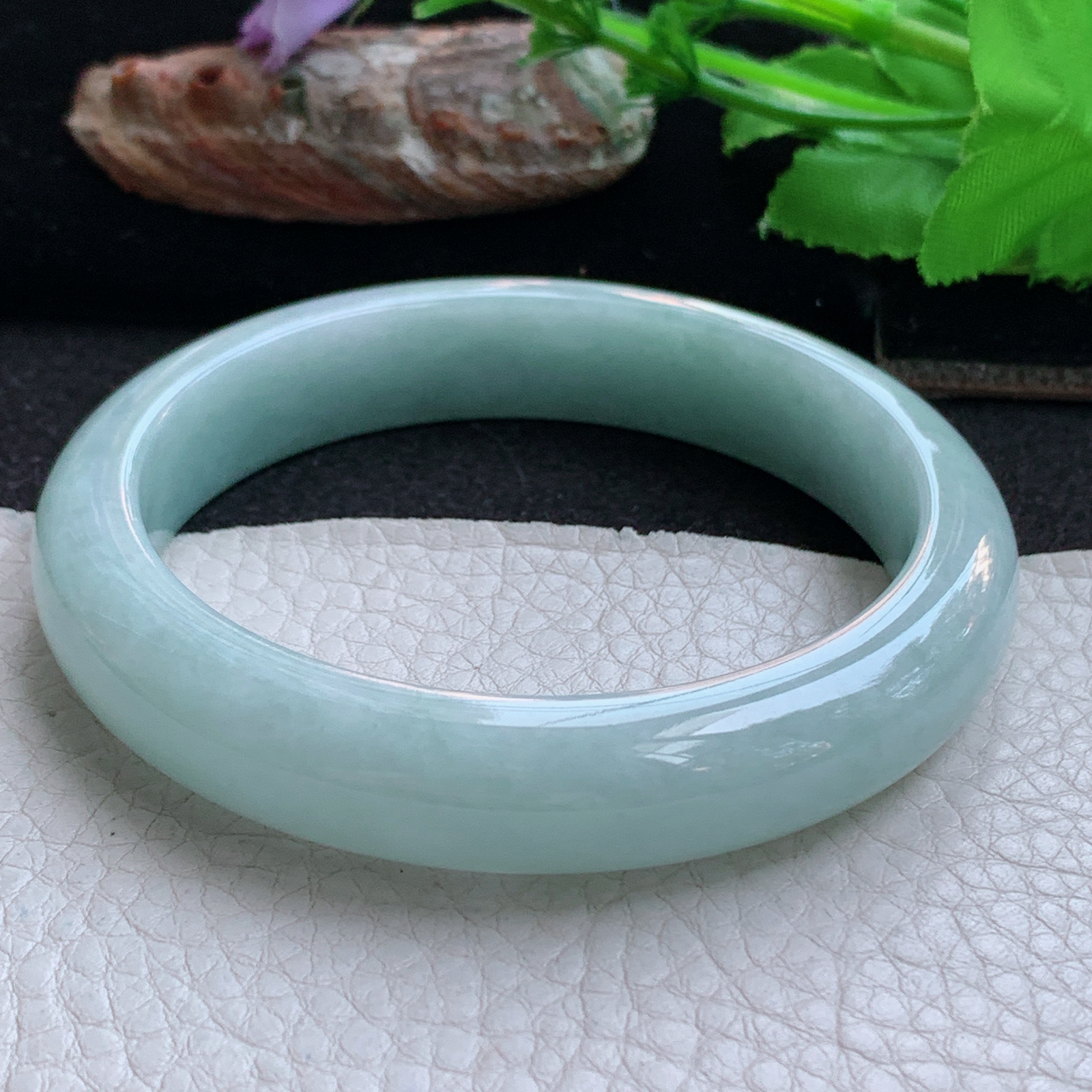 ee大圈口60*12.6*8.3平安镯 天然缅甸翡翠a货手镯浅绿水润正圈玉镯子