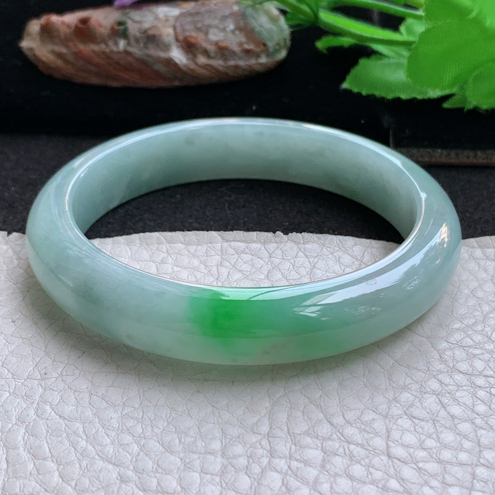 fx实拍58.5*12*8平安镯 天然缅甸翡翠手镯飘绿细润正圈玉镯子