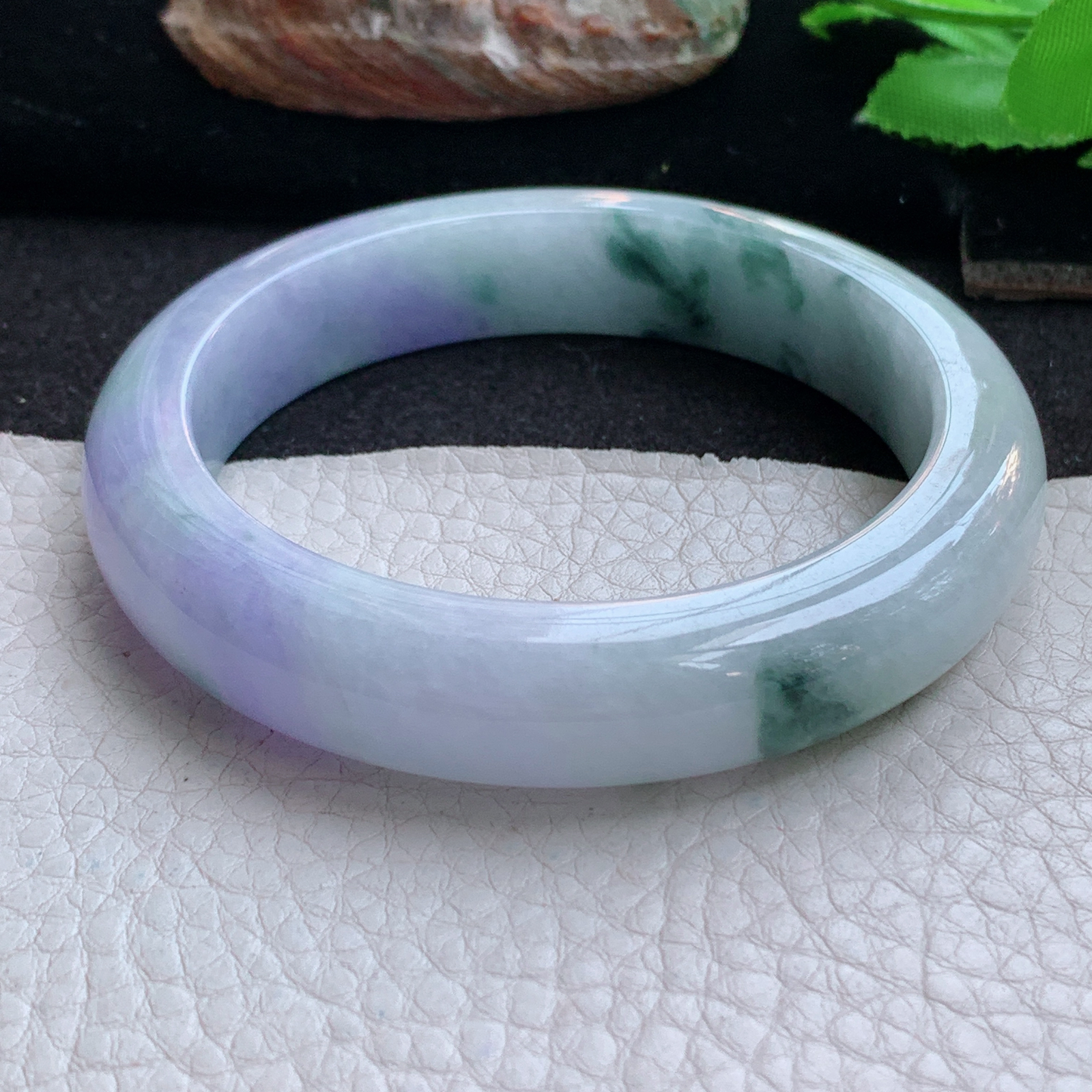 yh高雅款57*12.5*9平安镯 天然缅甸翡翠a货手镯春带彩厚装正圈玉镯子