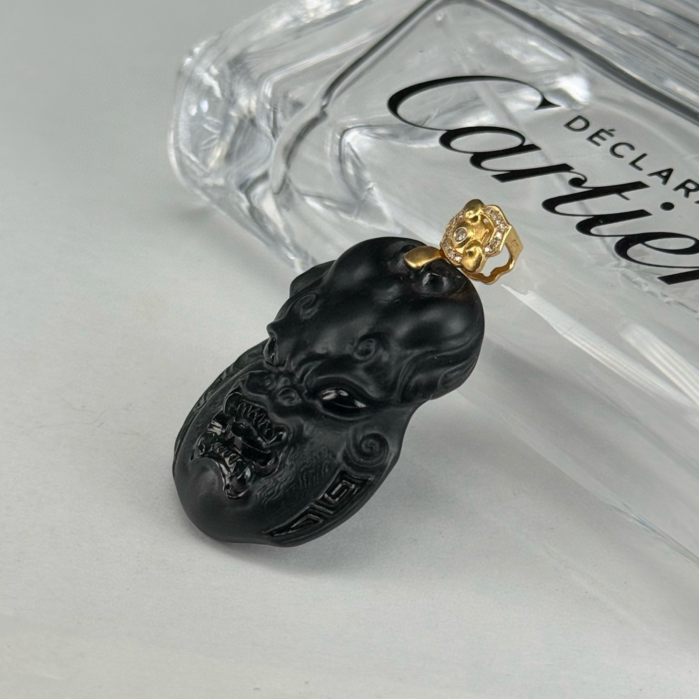 精品18k墨翠瑞兽 种好色正 黑度极好 打灯通透 油性十足 尺寸39.2