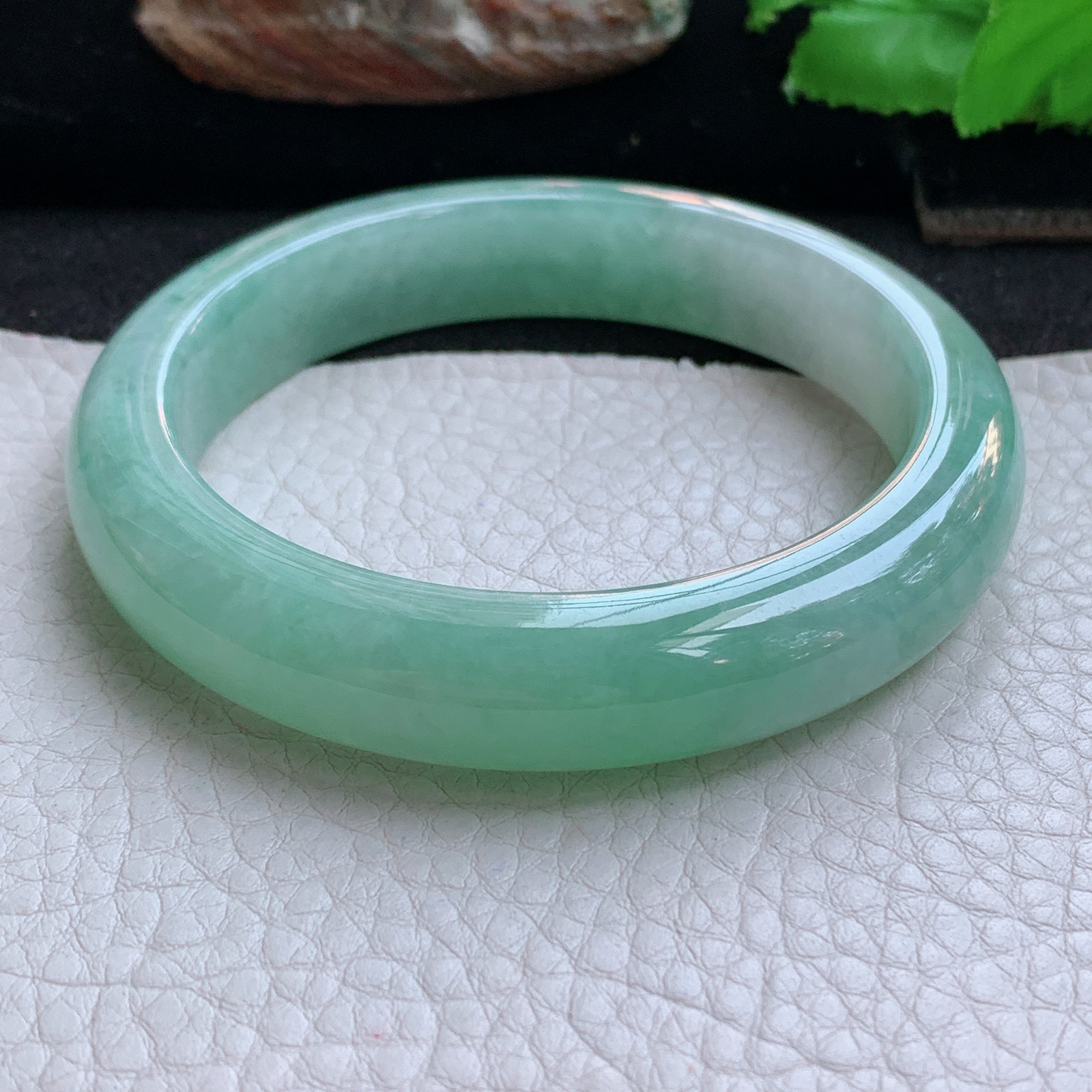 fl实拍58.5*12.5*9平安镯 天然缅甸翡翠a货手镯清新水绿正圈玉镯子
