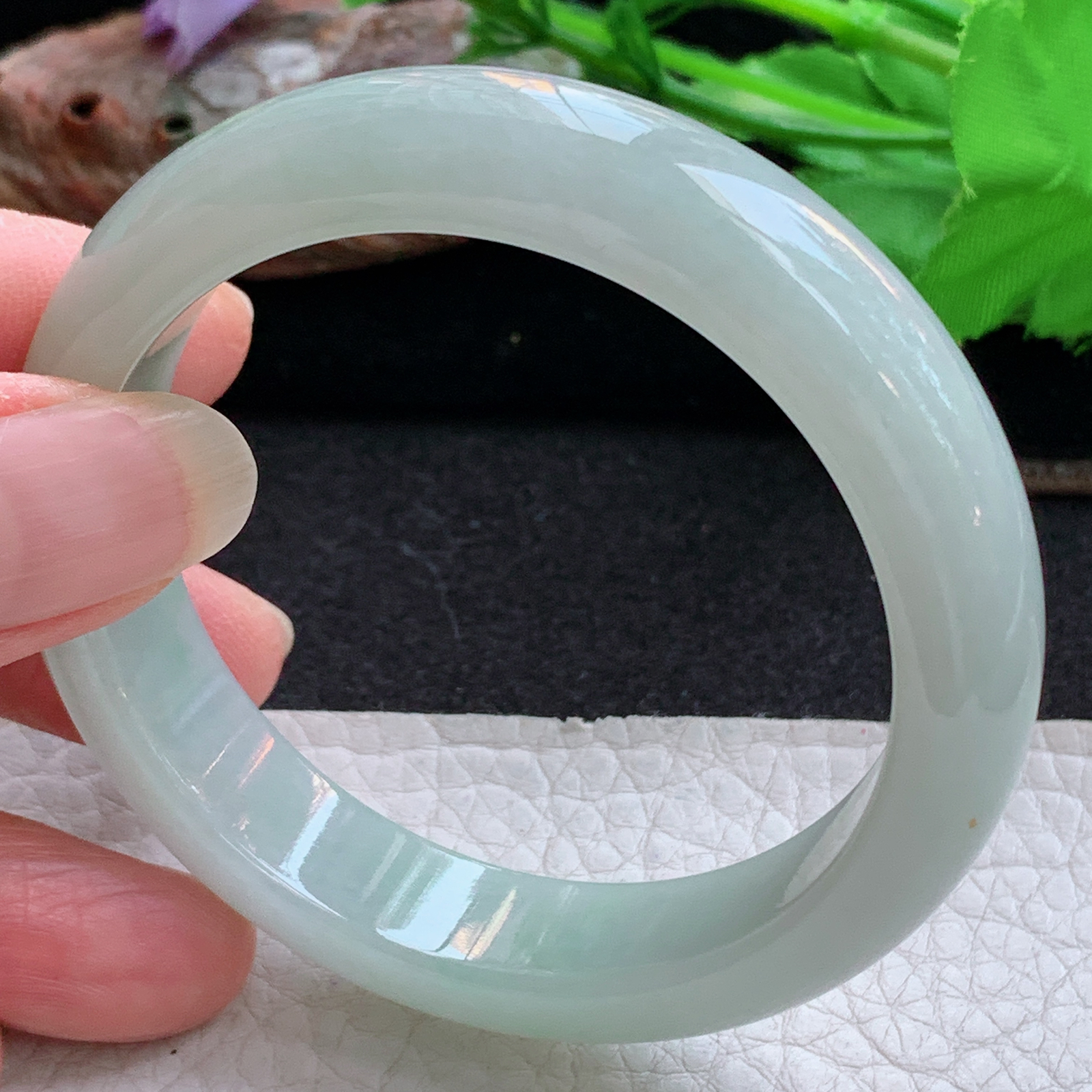 ym小圈口52.5*12.5*7.8平安镯 天然缅甸翡翠a货手镯浅绿正圈玉镯子