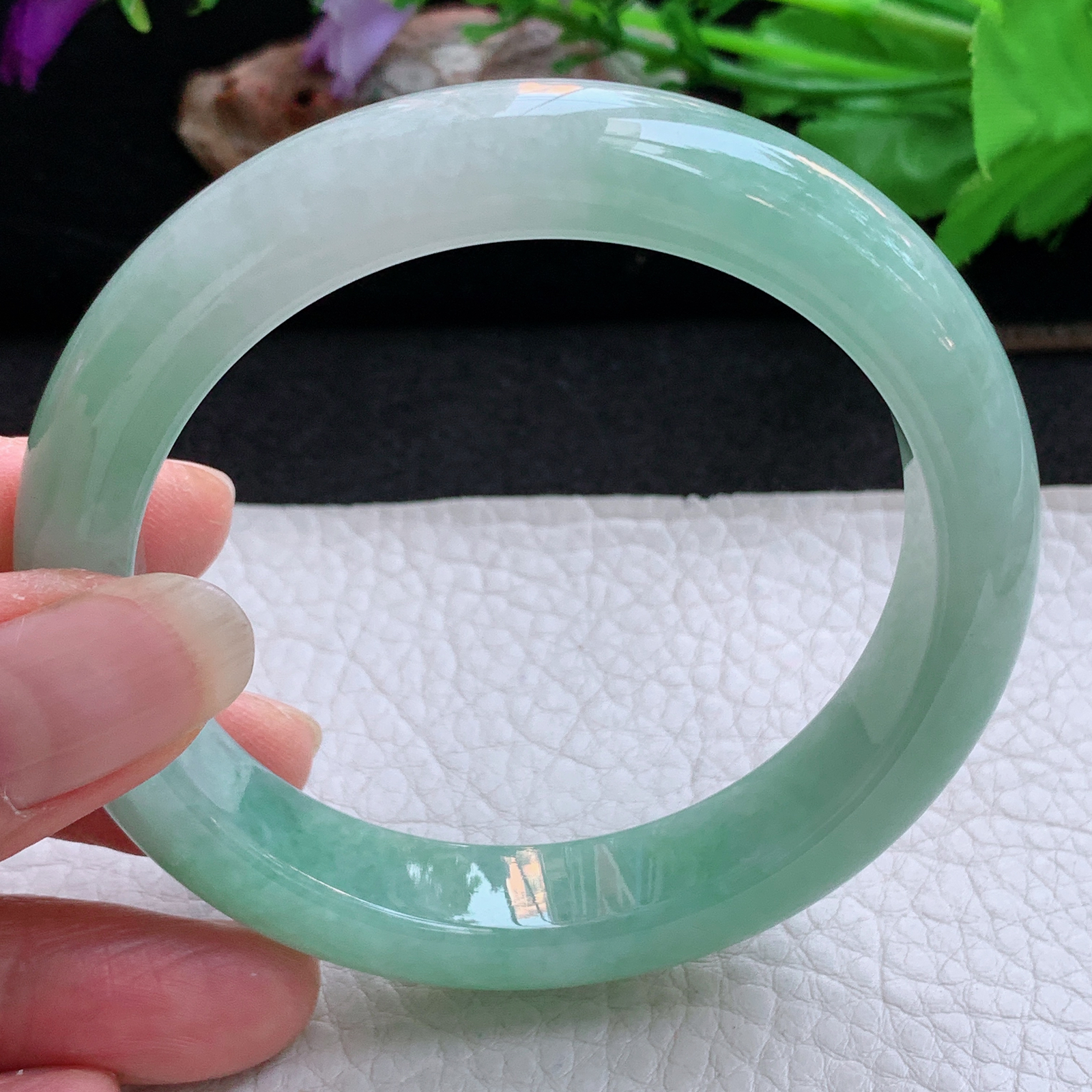 fl实拍58.5*12.5*9平安镯 天然缅甸翡翠a货手镯清新水绿正圈玉镯子