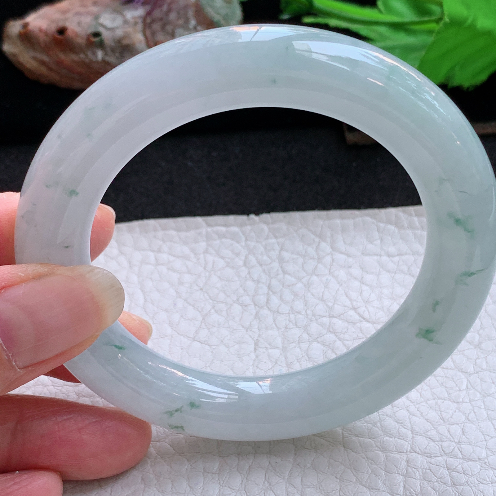 fl实拍55*11.6*12胖圆镯 天然缅甸翡翠a货手镯冰飘花圆条玉镯子