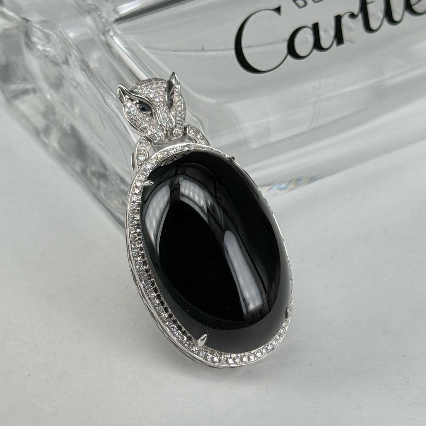 精品豪镶墨翠蛋面吊坠 种好色正 黑度极好 打灯通透 油性十足 尺寸42.6