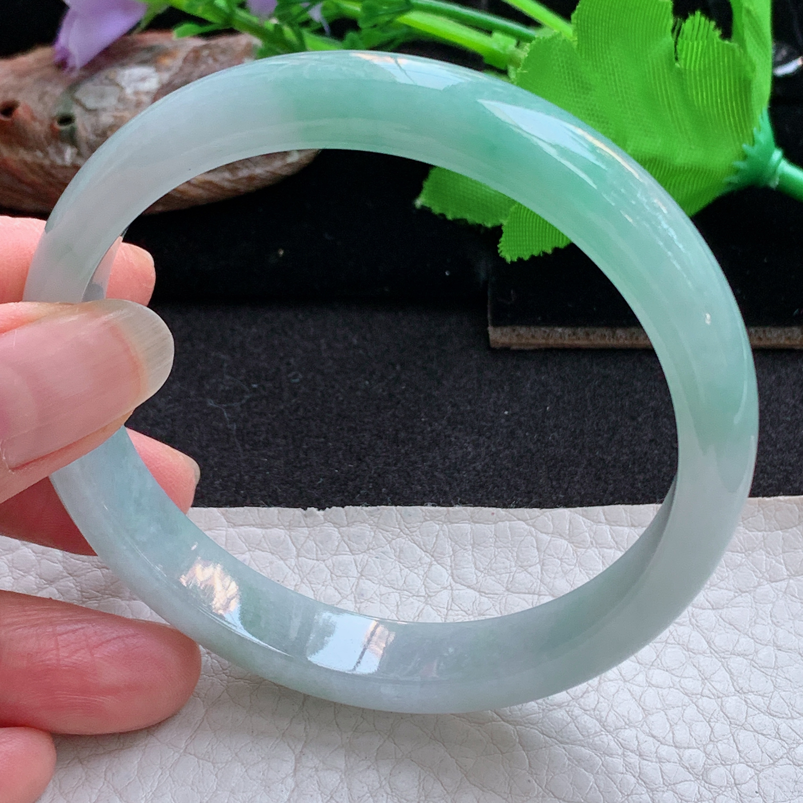 yh大圈口61*11.2*7.2平安镯 天然缅甸翡翠a货手镯清新正圈玉镯子