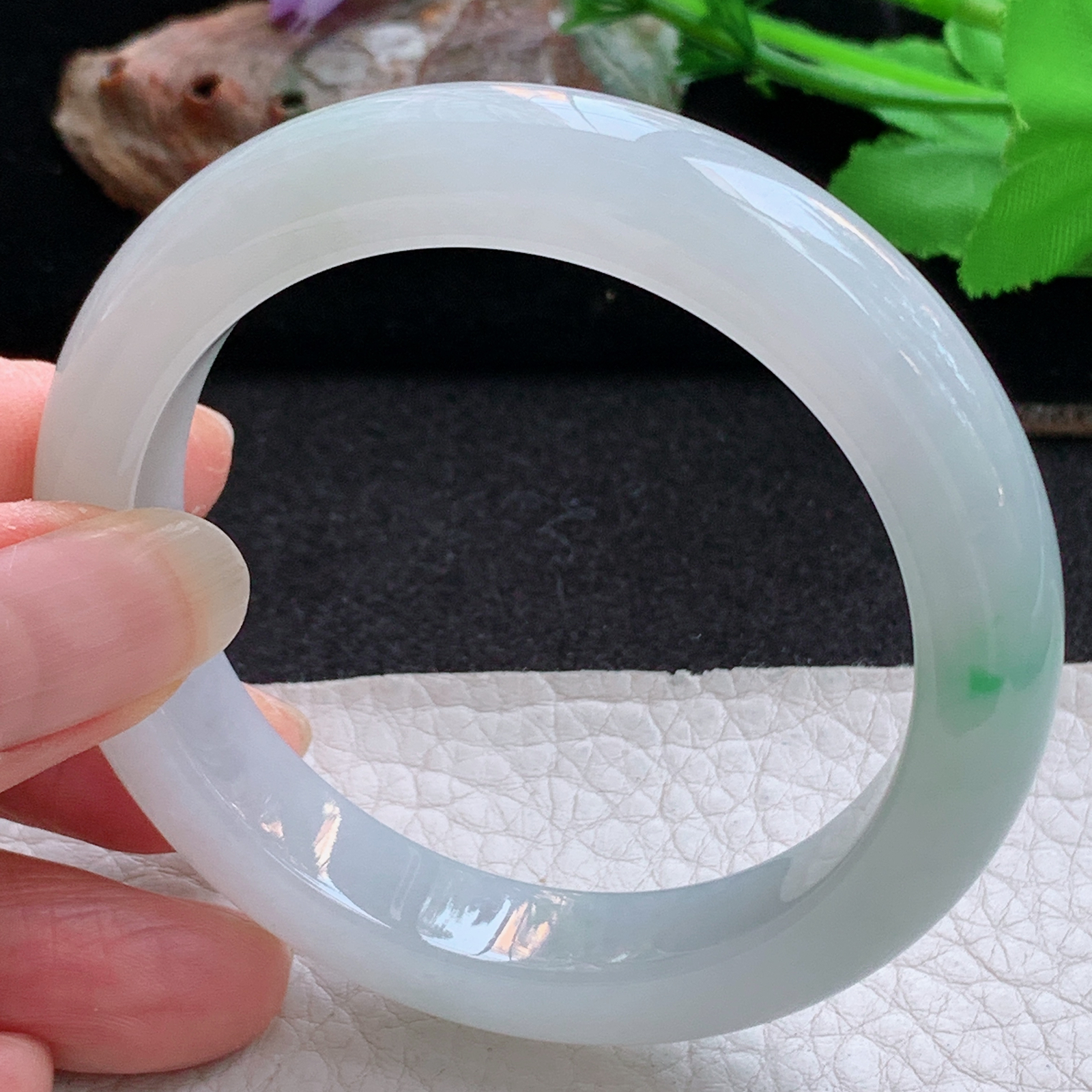 fx小圈口52.5*11.5*8.7平安镯 天然缅甸翡翠手镯飘绿冰胶正圈玉镯子