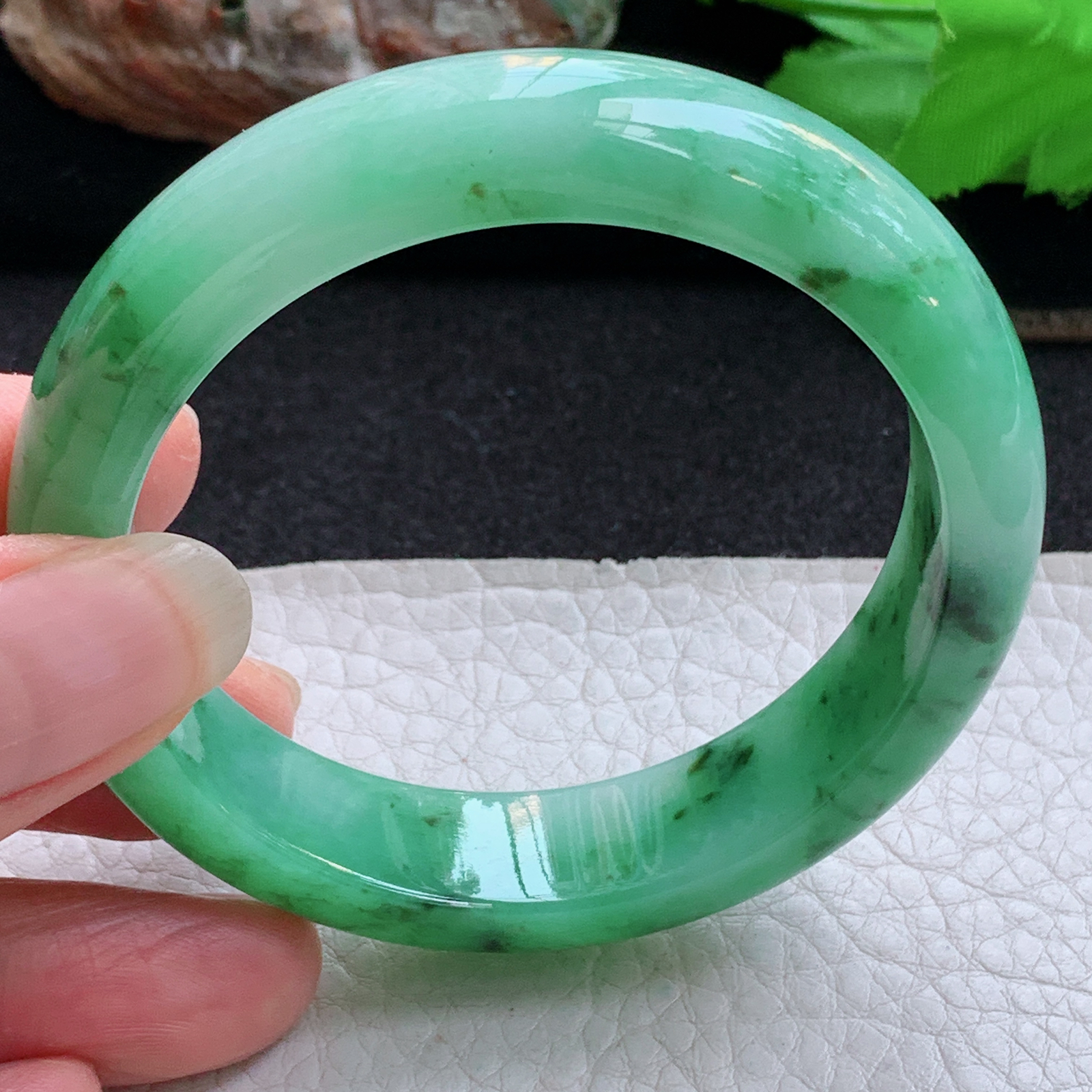 yh小圈口52.5*13.5*7.6平安镯 天然缅甸翡翠a货手镯水润辣绿正圈玉镯子