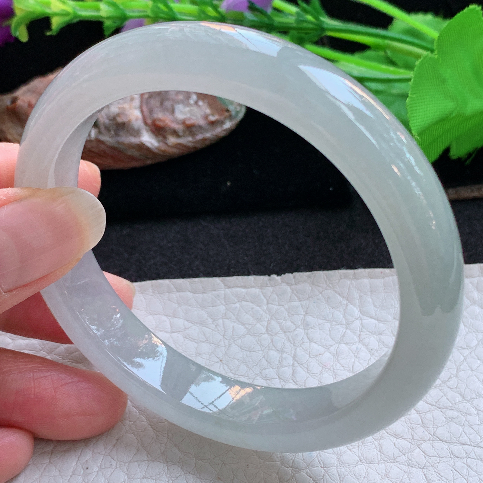 xx实拍59*12*8平安镯 天然缅甸翡翠a货手镯冰纯起光正圈玉镯子