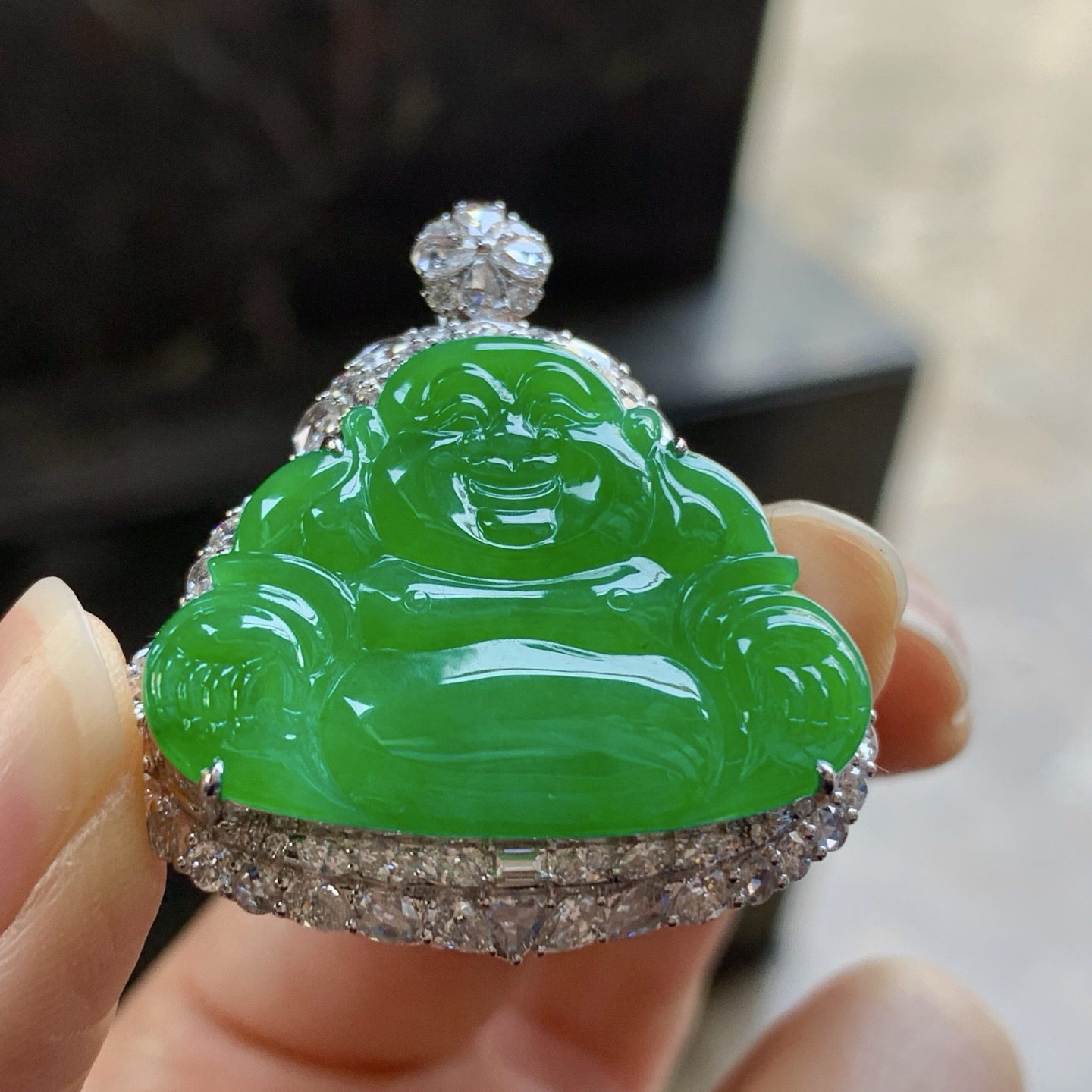 金钻镶嵌辣绿色佛公^_^鲜艳 浓郁