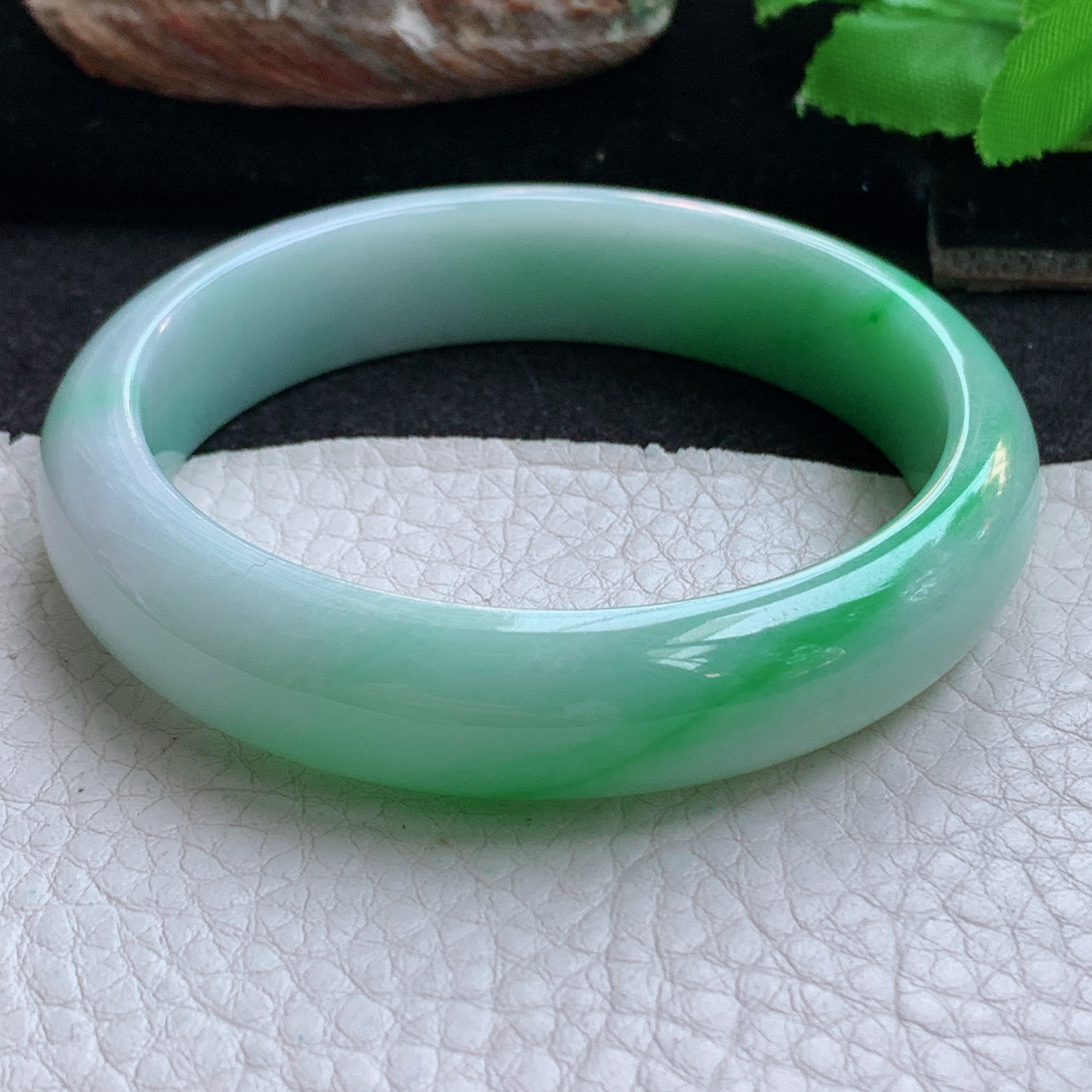 ee实拍55.5*13*7.6平安镯 天然缅甸翡翠a货手镯飘阳绿水润正圈玉镯子