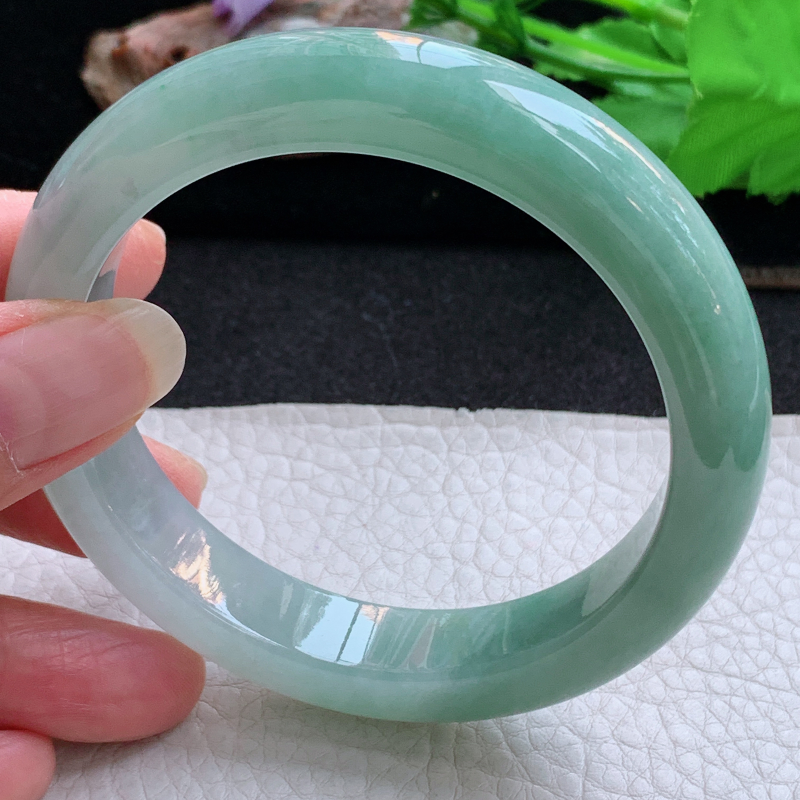 ym实拍59.5*12.5*8.8招财镯 天然缅甸翡翠a货手镯半山水正圈玉镯子