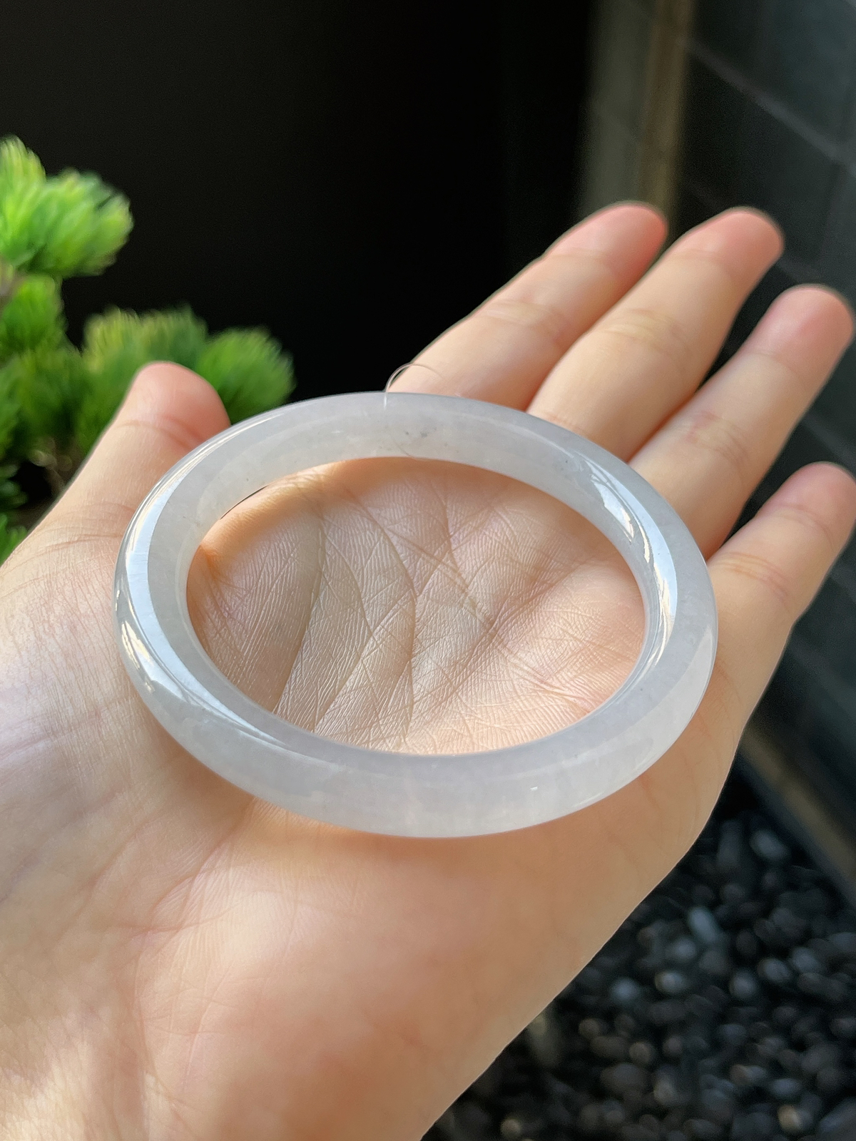 圆镯50.3圈口，翡翠冰糯种白色手镯