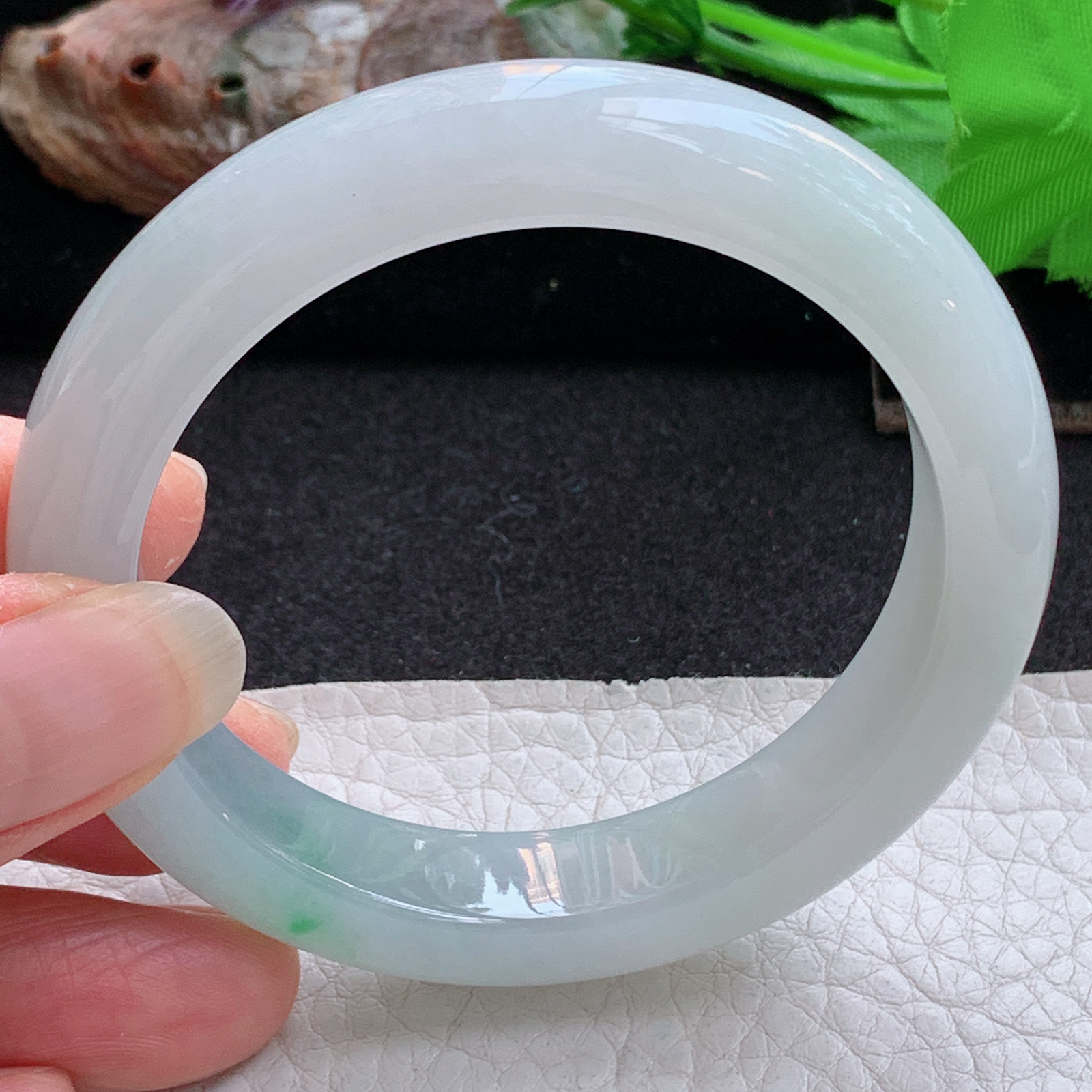 fx小圈口52.5*11.5*8.7平安镯 天然缅甸翡翠手镯飘绿冰胶正圈玉镯子