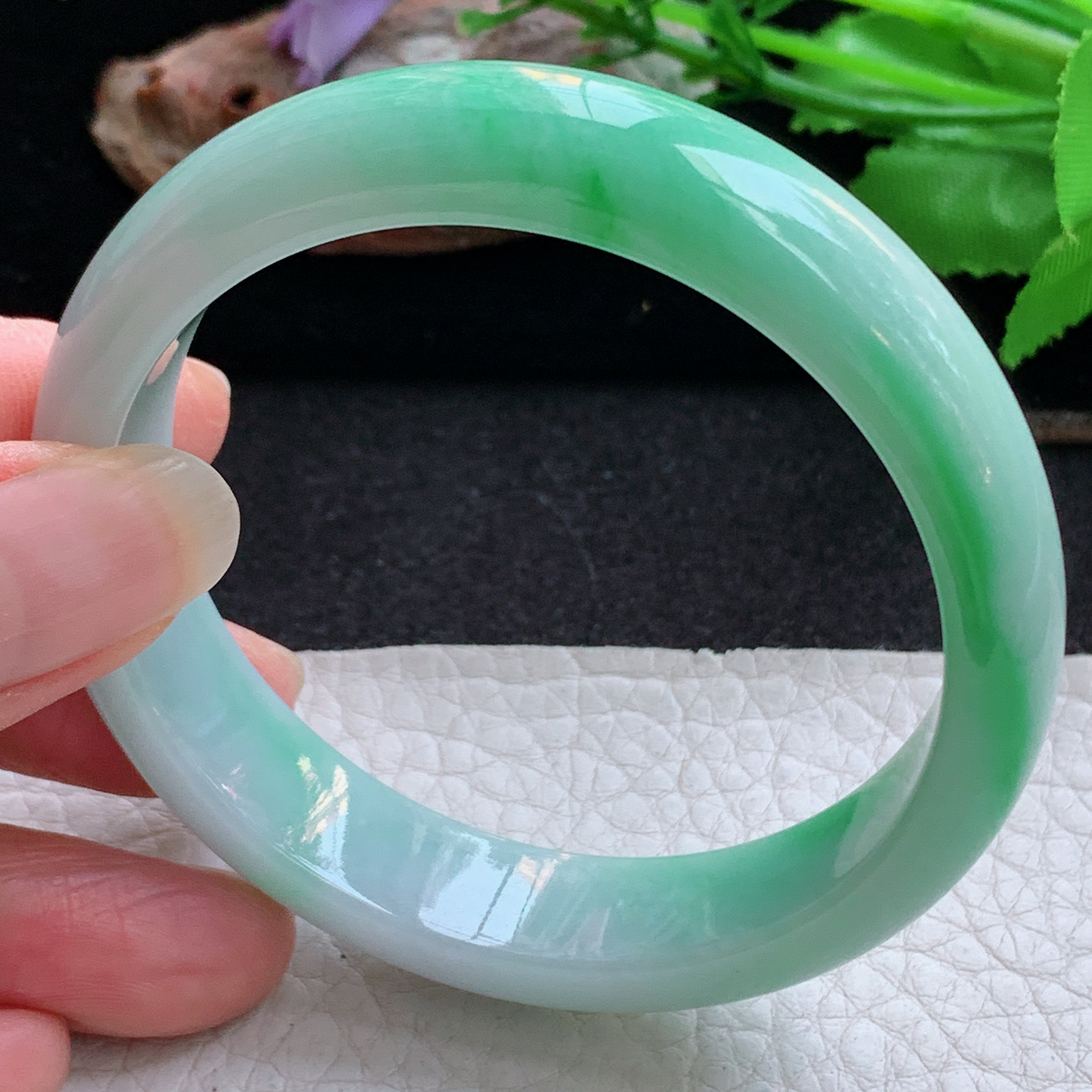 ee实拍55.5*13*7.6平安镯 天然缅甸翡翠a货手镯飘阳绿水润正圈玉镯子