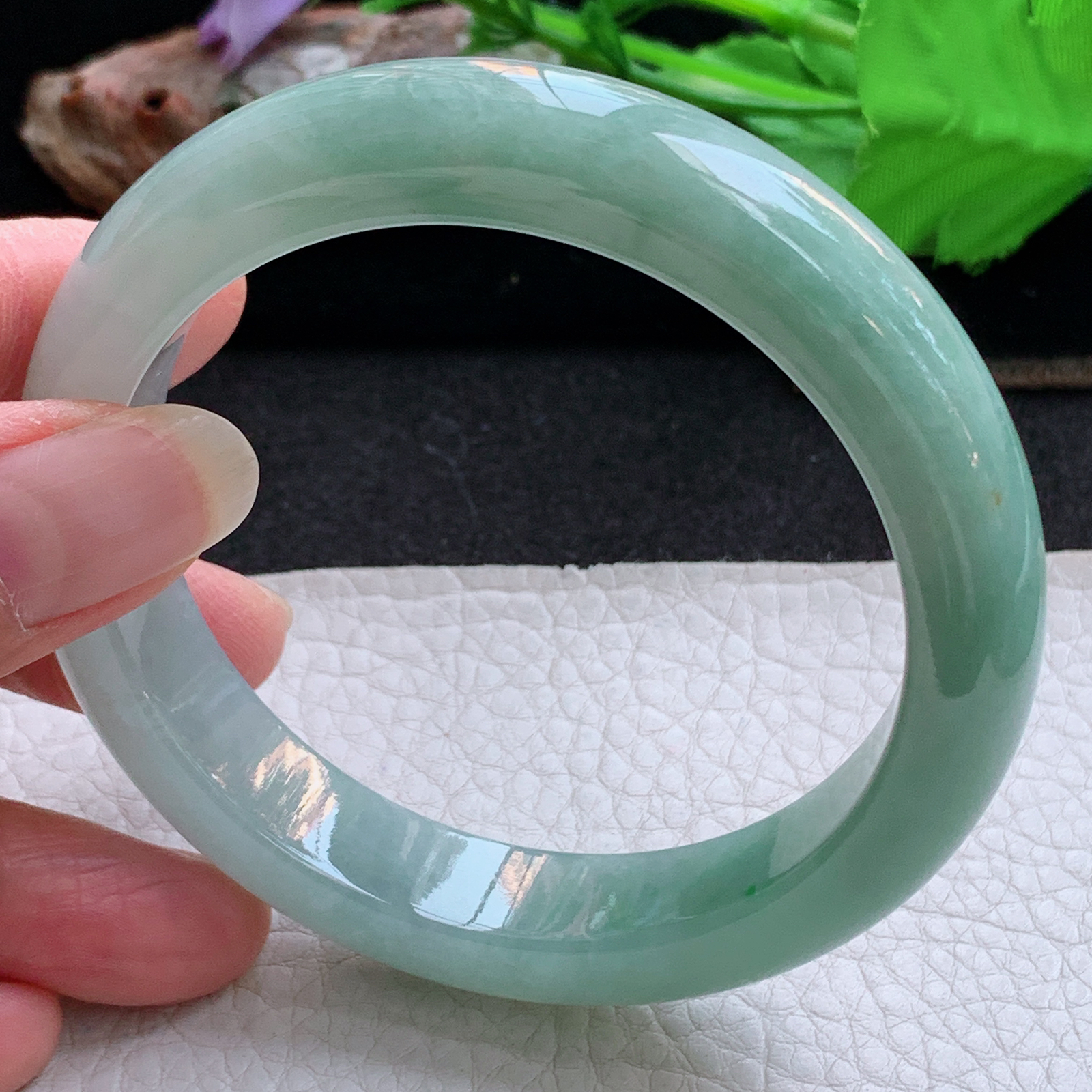 ym实拍59.5*12.5*8.8招财镯 天然缅甸翡翠a货手镯半山水正圈玉镯子