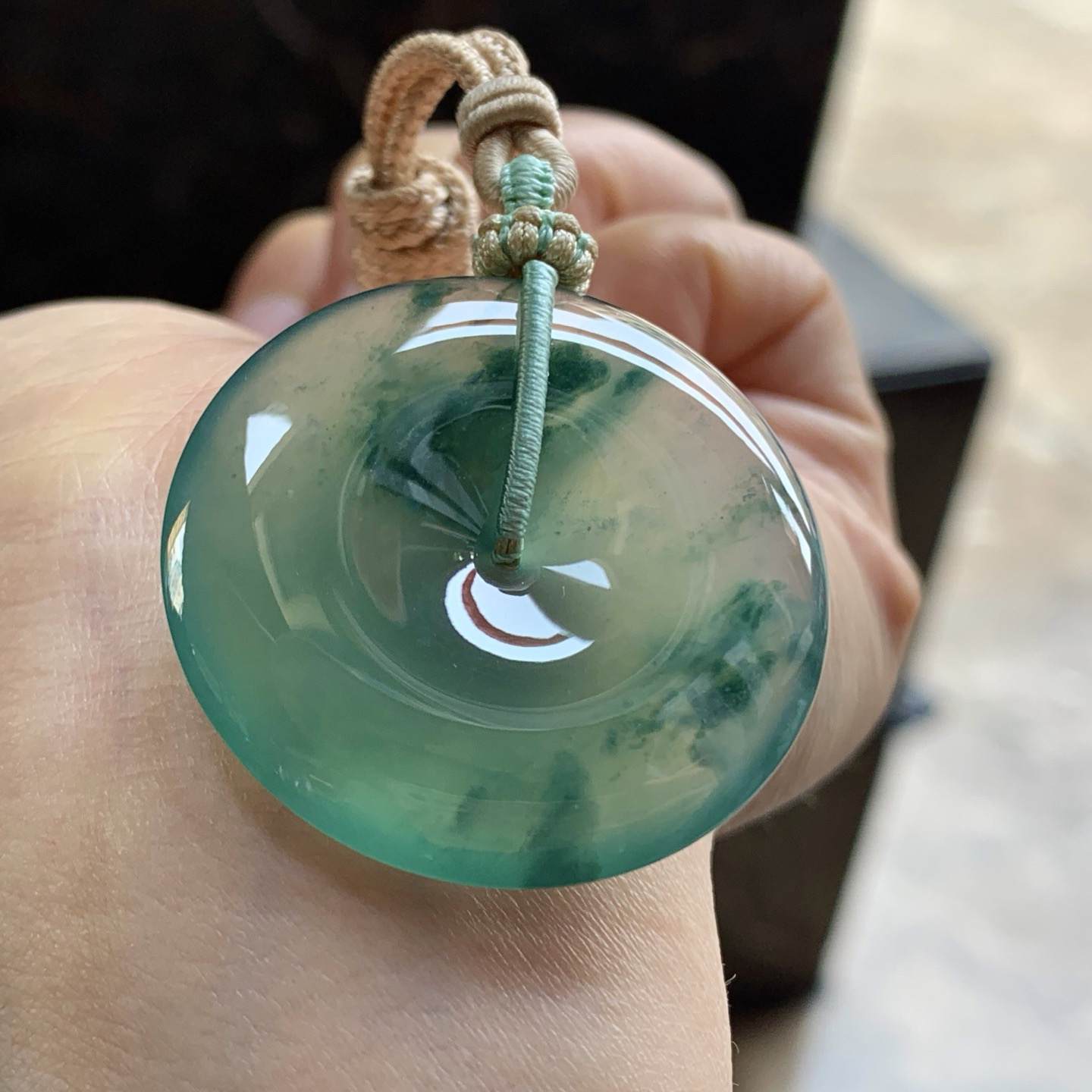 冰种晴水飘花平安扣^_^鲜艳