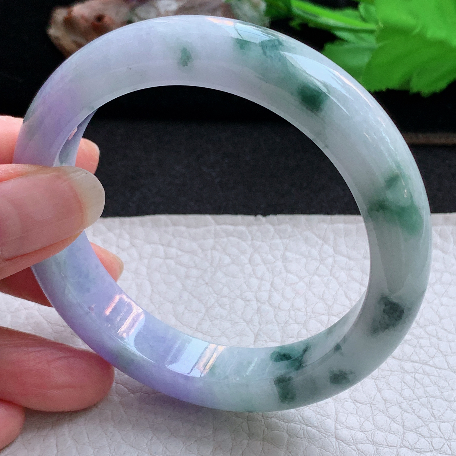 yh高雅款57*12.5*9平安镯 天然缅甸翡翠a货手镯春带彩厚装正圈玉镯子