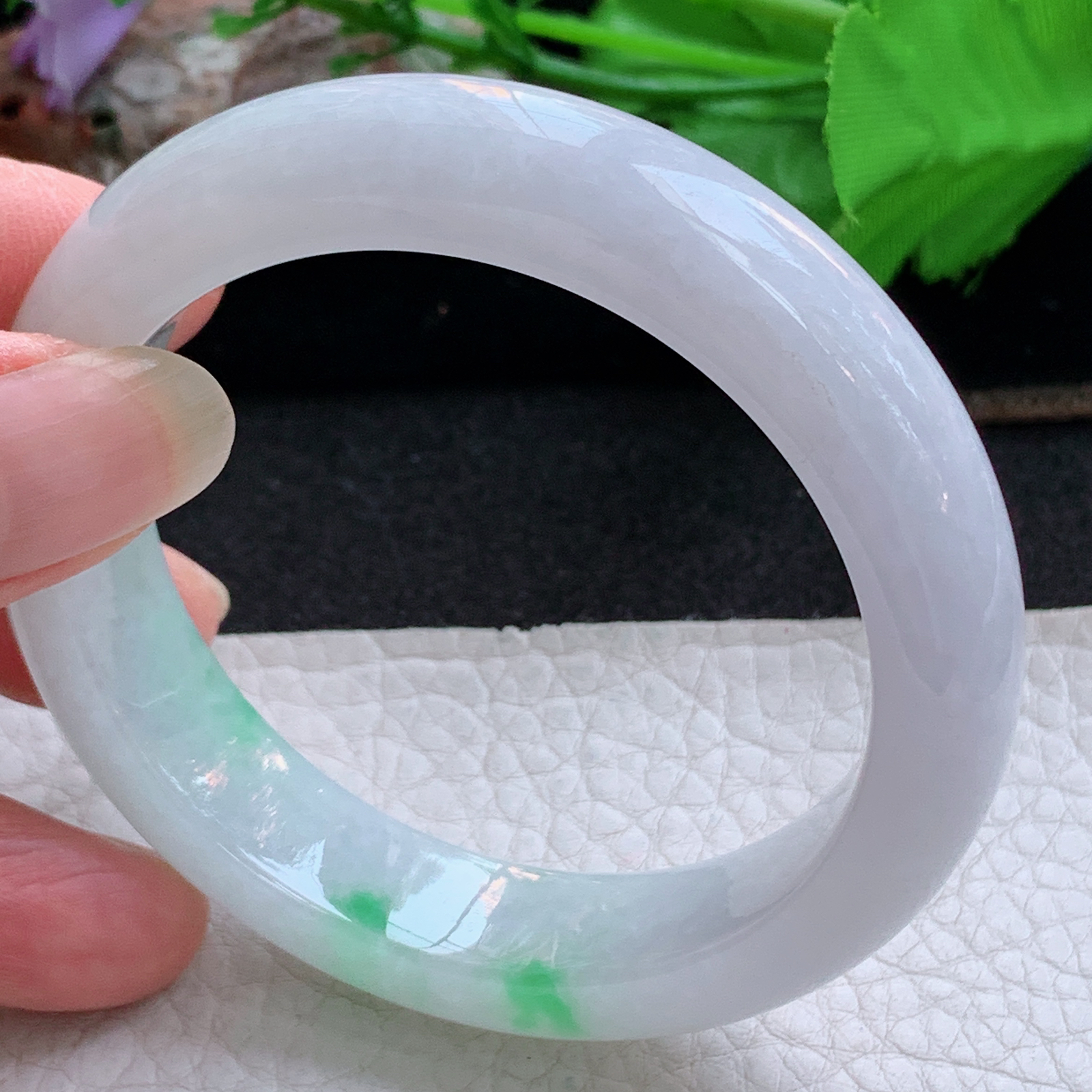 ee实拍53*13*8.3平安镯 天然缅甸翡翠a货手镯飘阳绿水润正圈玉镯子