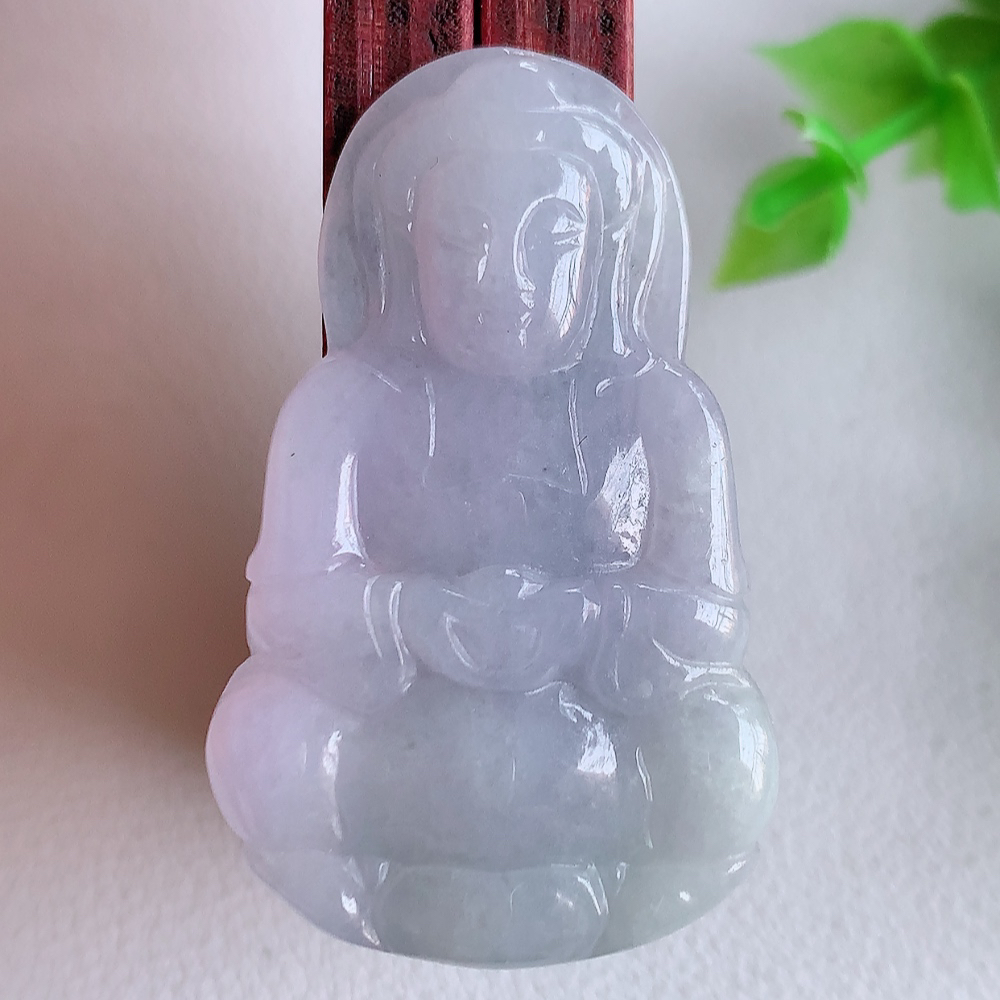 冰润紫罗兰精雕观音吊坠，法相端庄大气，工艺精湛，种色浓郁，细腻饱满冰润，种老水足，收藏佳品，佩戴大气  W357.31   尺寸：40.6-25.2-5mm