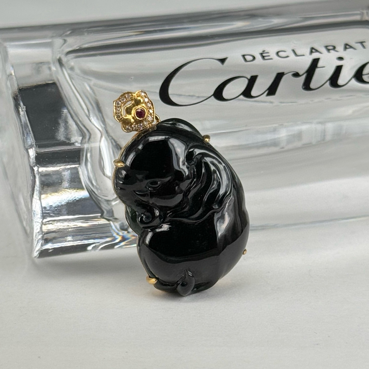 精品18k墨翠小象吊坠 种好色正 黑度极好 打灯通透 油性十足 尺寸31.6