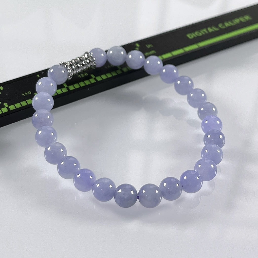缅甸天然翡翠A货，卡6.3冰润紫罗兰浓紫圆珠手串手链，尺寸：6.3mm/25颗，长度168mm，重量