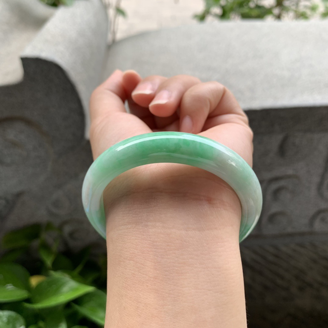 小圈口53.6-11.5-7.6 【飘绿正圈手镯】正圈53 54可戴