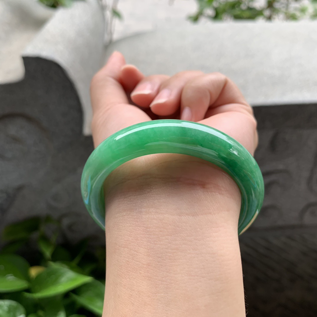 小圈口52.8-12-8 【辣绿正圈手镯】正圈52 53可戴