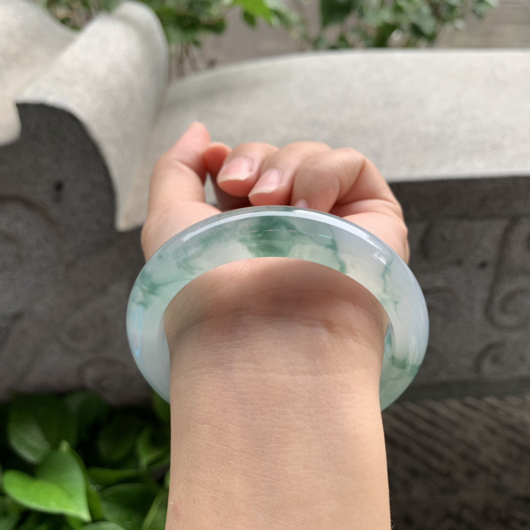 圈口56.2-12-8.5 【冰种飘花正圈手镯】正圈56 57可戴