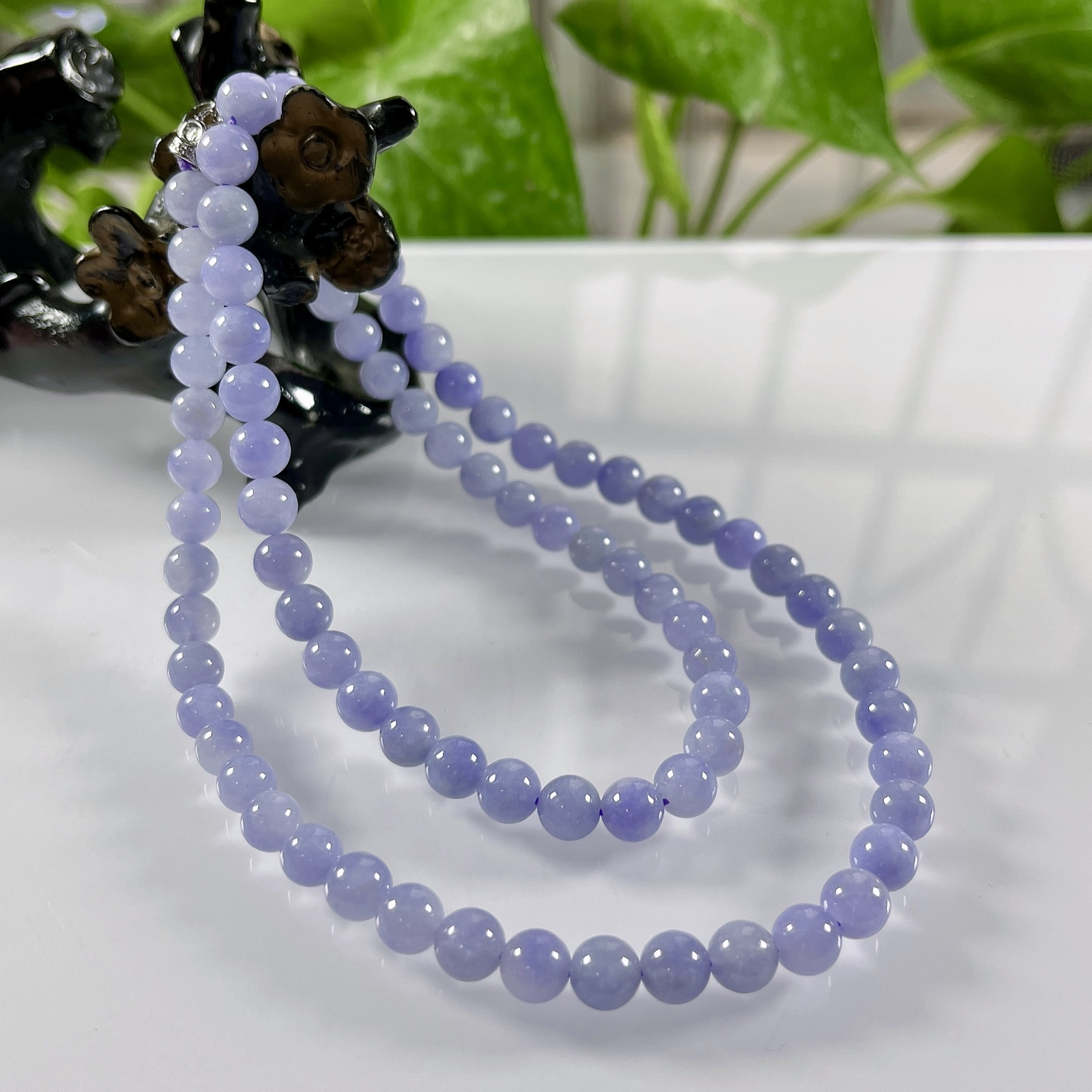 缅甸天然翡翠A货，卡6.8冰润紫罗兰浓紫圆珠项链手链，尺寸：6.8mm/80颗，长度560mm，重量：43.67g