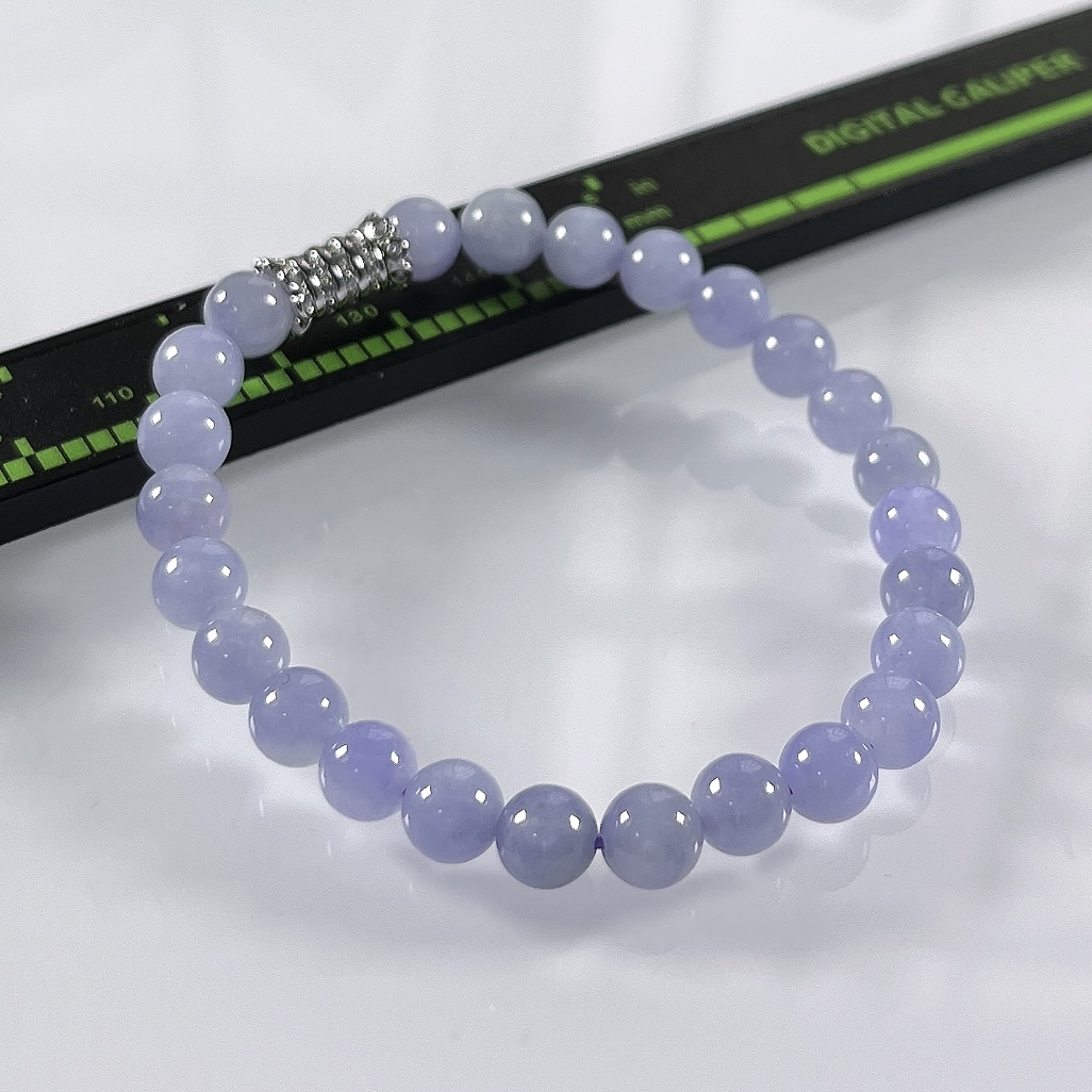 缅甸天然翡翠A货，卡6.3冰润紫罗兰浓紫圆珠手串手链，尺寸：6.3mm/25颗，长度168mm，重量：12.83g