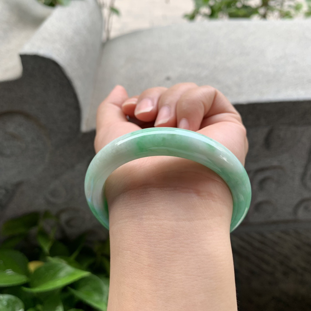 小圈口53.6-11.5-7.6 【飘绿正圈手镯】正圈53 54可戴