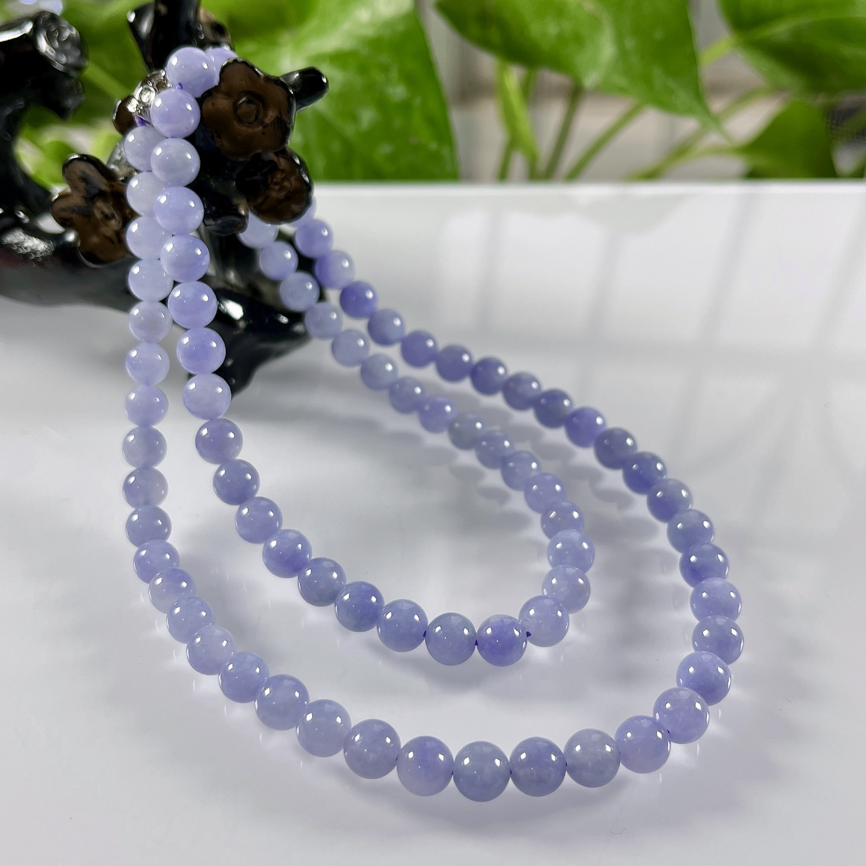 缅甸天然翡翠A货，卡6.8冰润紫罗兰浓紫圆珠项链手链，尺寸：6.8mm/80颗，长度560mm，重量：43.67g