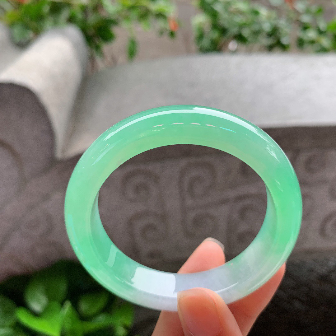 小圈口51.2-12.3-8.5 【冰甜绿正圈手镯】正圈51 52可戴