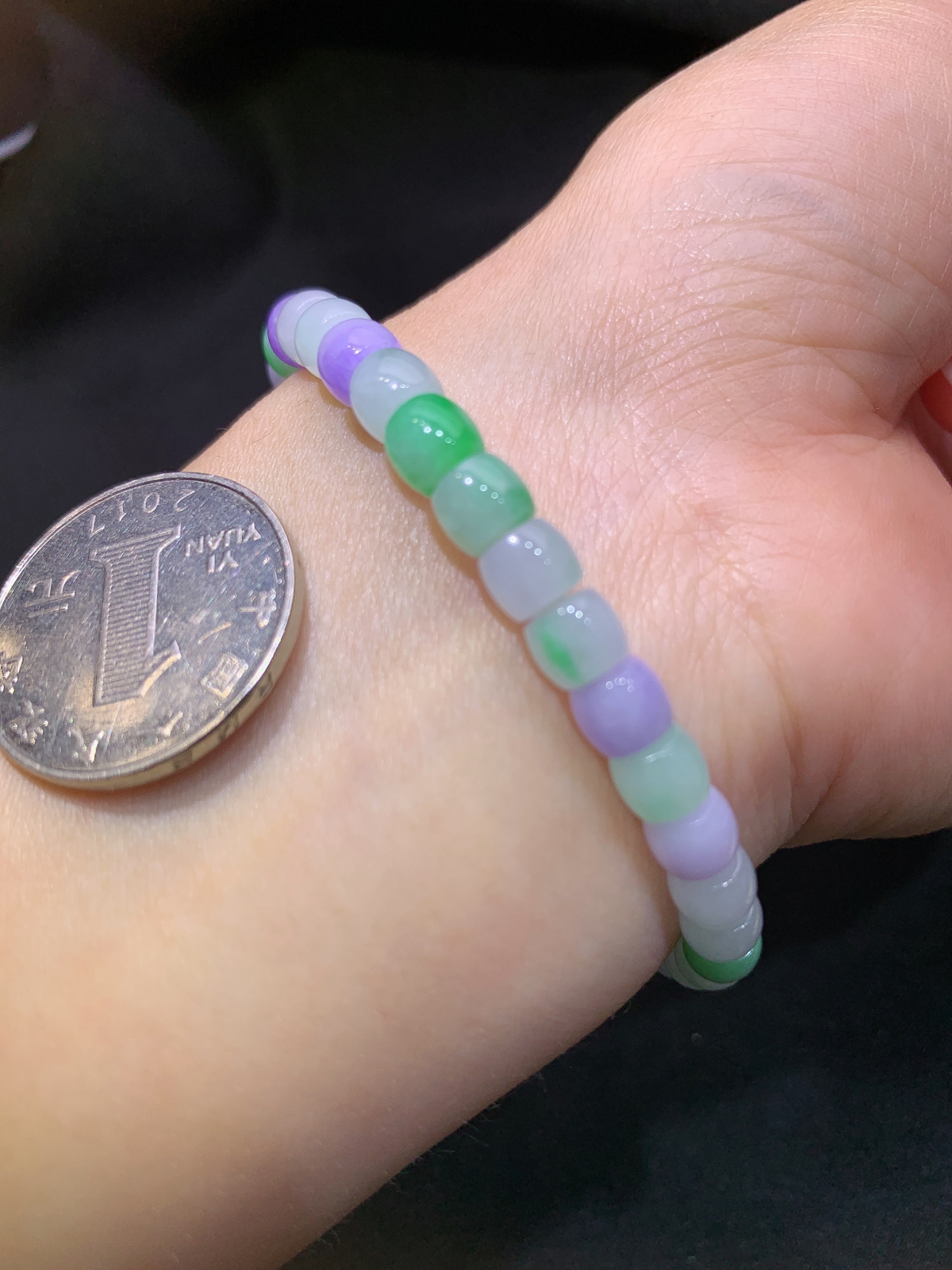 冰种多彩路路通手串，手链，冰润鲜艳，玉质细腻，种水足，Xm 尺寸4.6*5.7