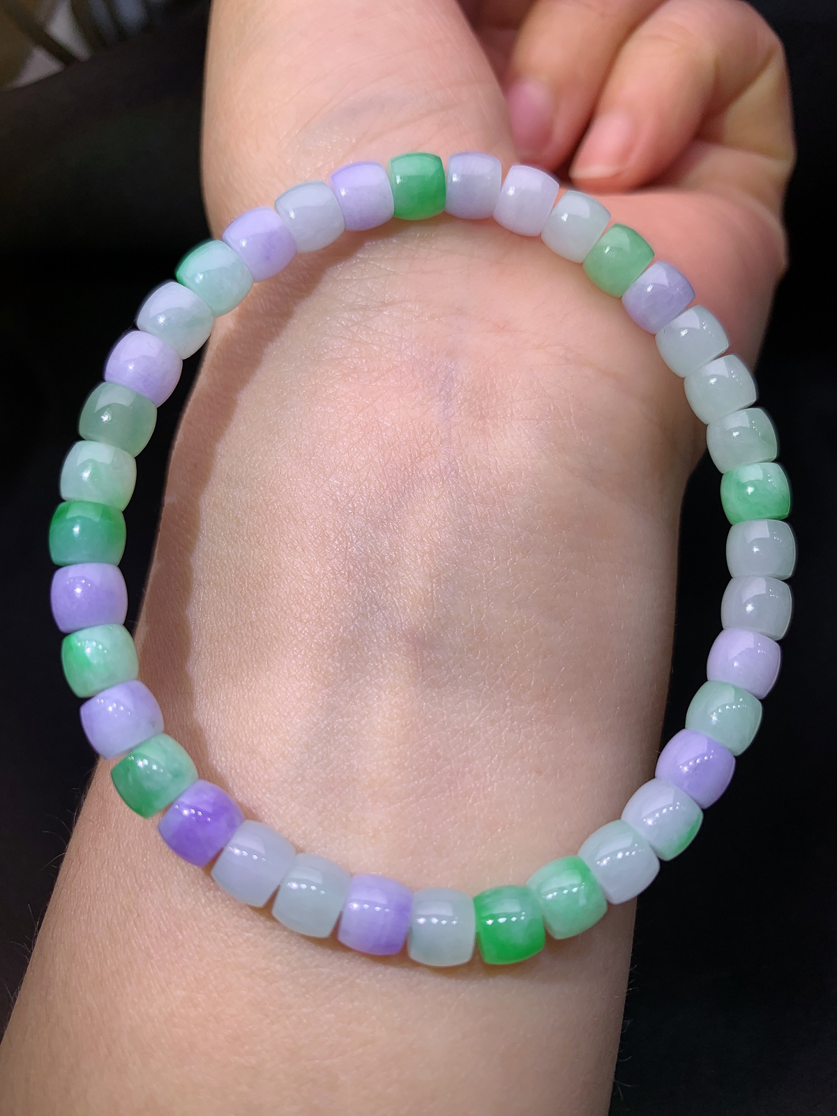 冰种多彩路路通手串，手链，冰润鲜艳，玉质细腻，种水足，Xm 尺寸4.6*5.7