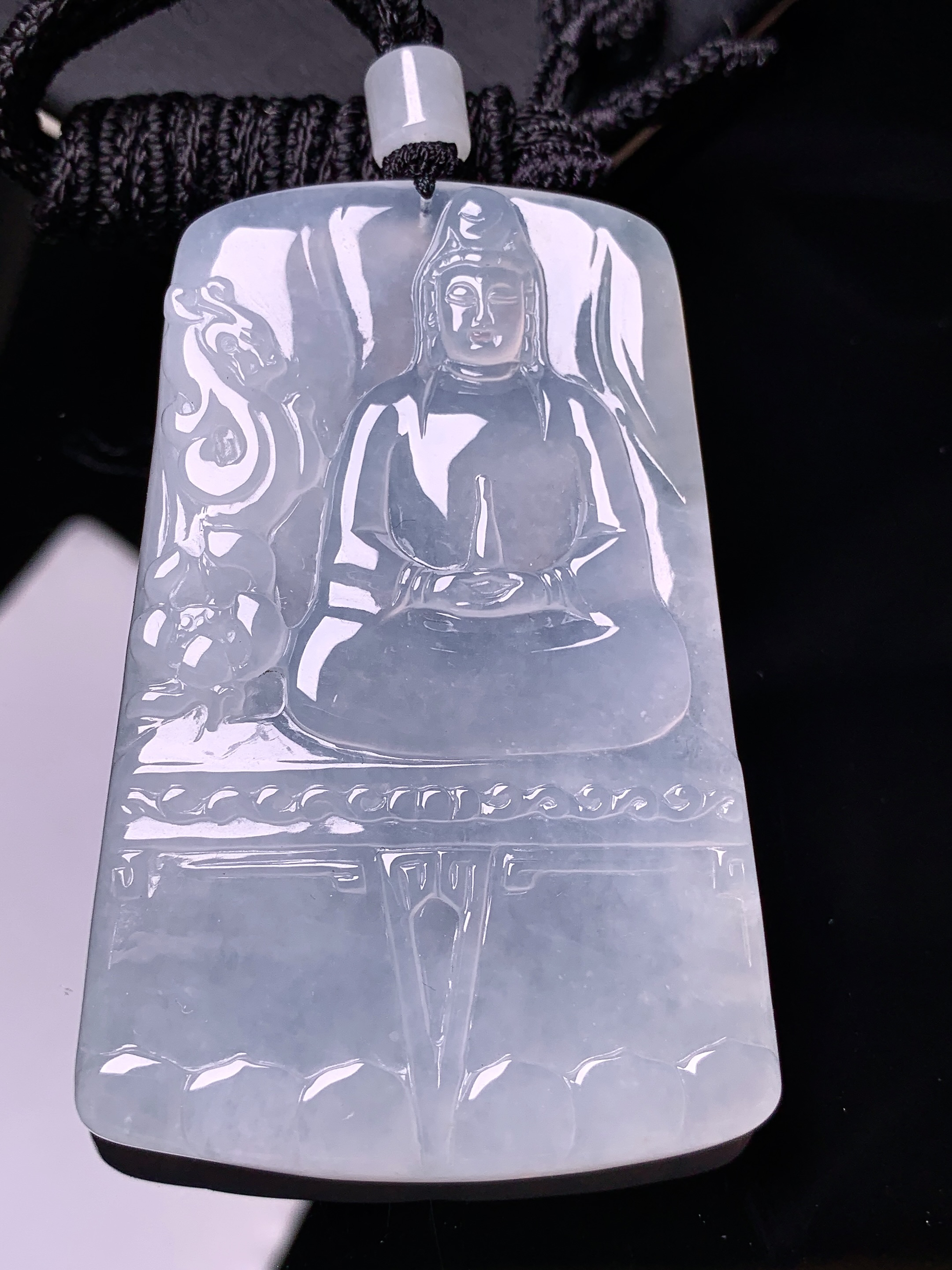 冰种观音菩萨吊坠 玉质细腻 色泽艳丽清新 水润亮眼 整体尺寸64*43*5.5L1