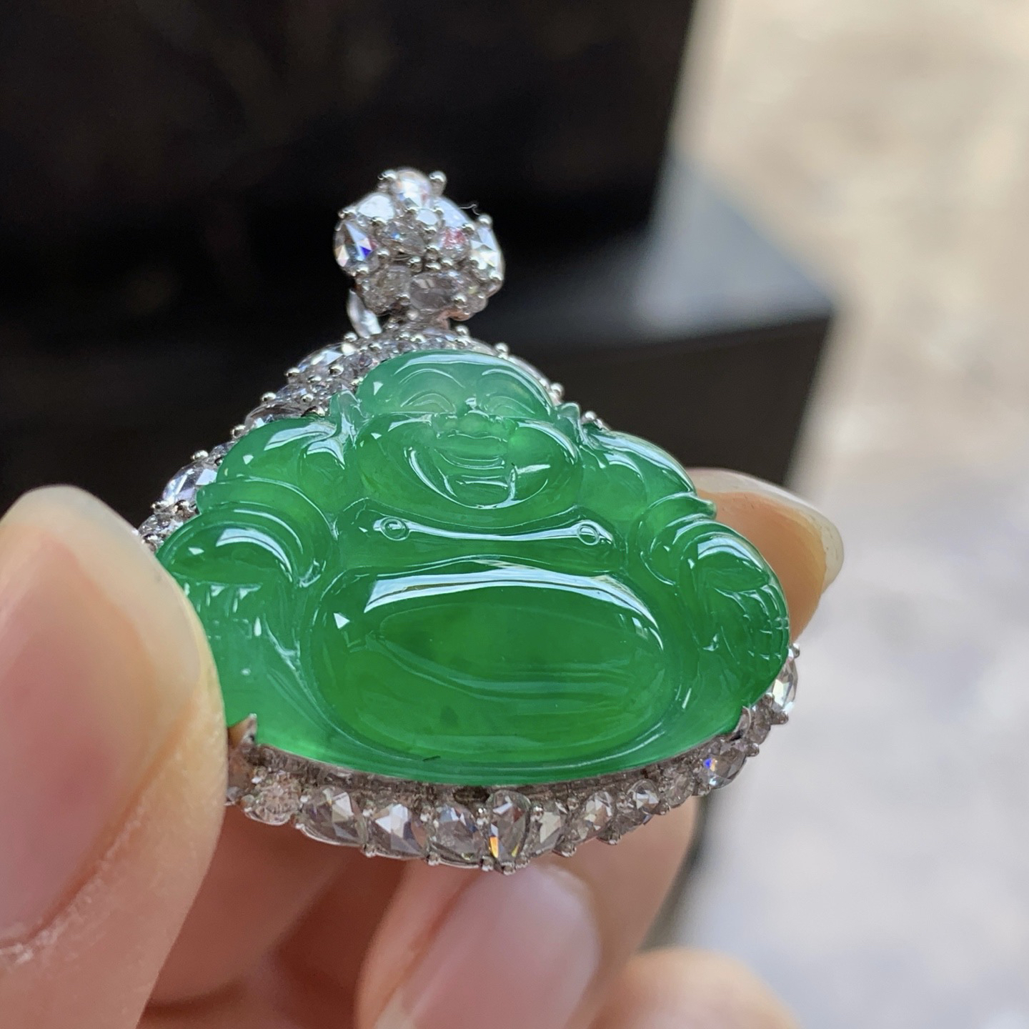 金钻镶嵌阳绿色佛公^_^色阳 水润