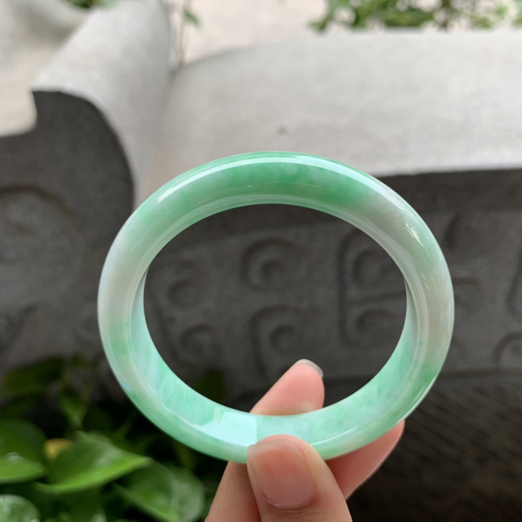 小圈口53.6-11.5-7.6 【飘绿正圈手镯】正圈53 54可戴