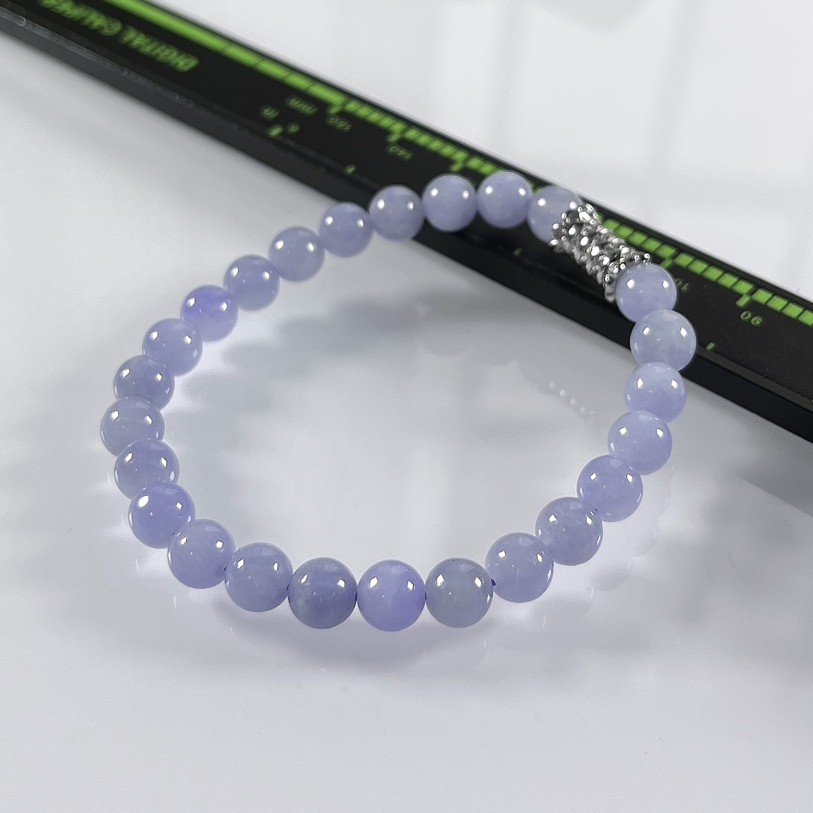 缅甸天然翡翠A货，卡6.3冰润紫罗兰浓紫圆珠手串手链，尺寸：6.3mm/25颗，长度168mm，重量：12.83g