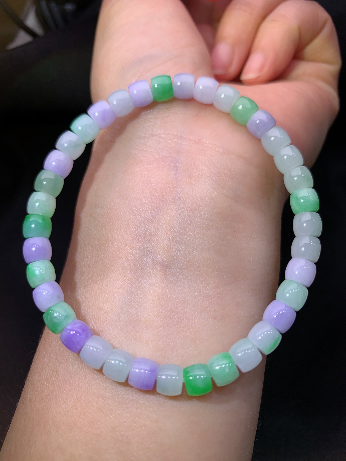 冰种多彩路路通手串，手链，冰润鲜艳，玉质细腻，种水足，Xm 尺寸4.6*5.7