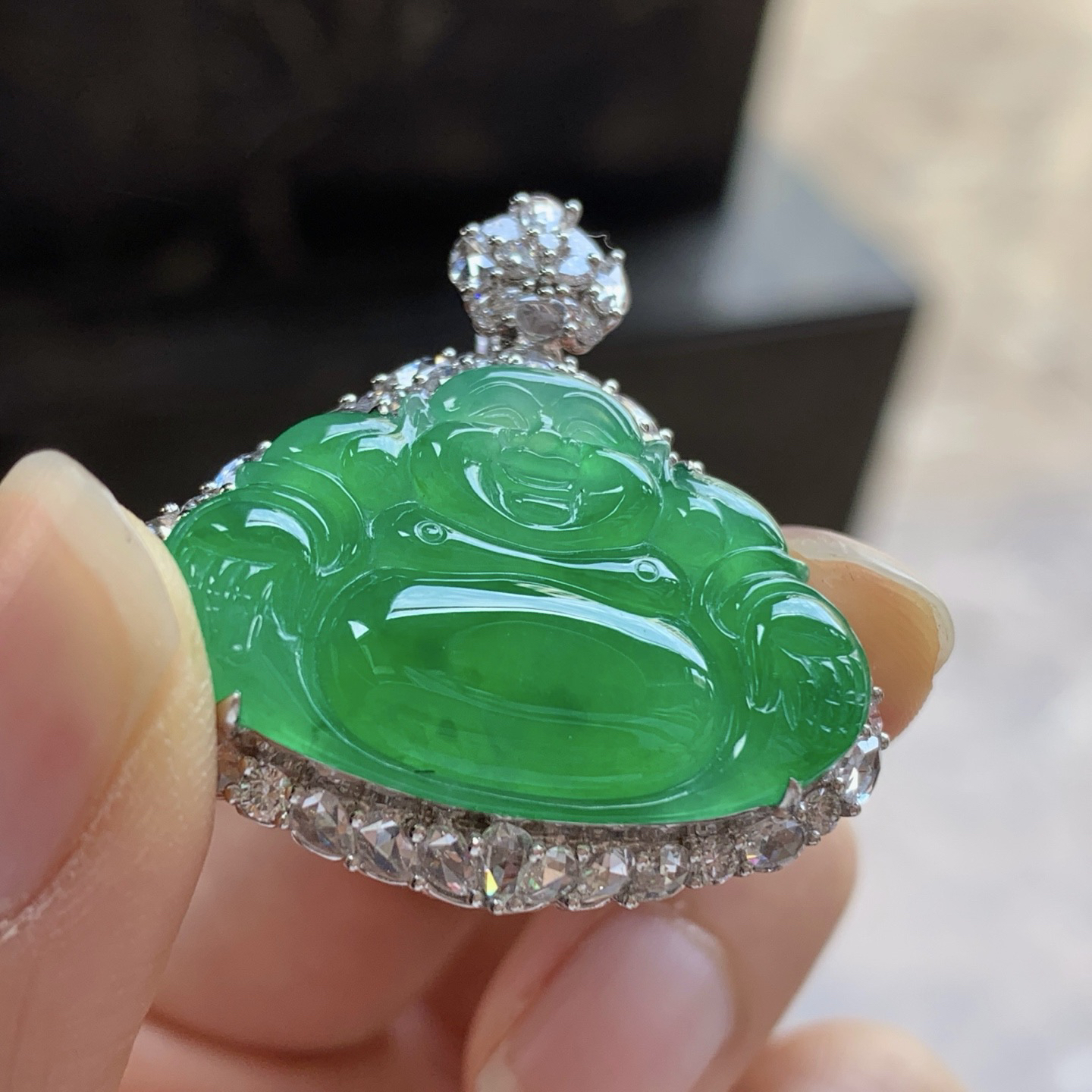 金钻镶嵌阳绿色佛公^_^色阳 水润