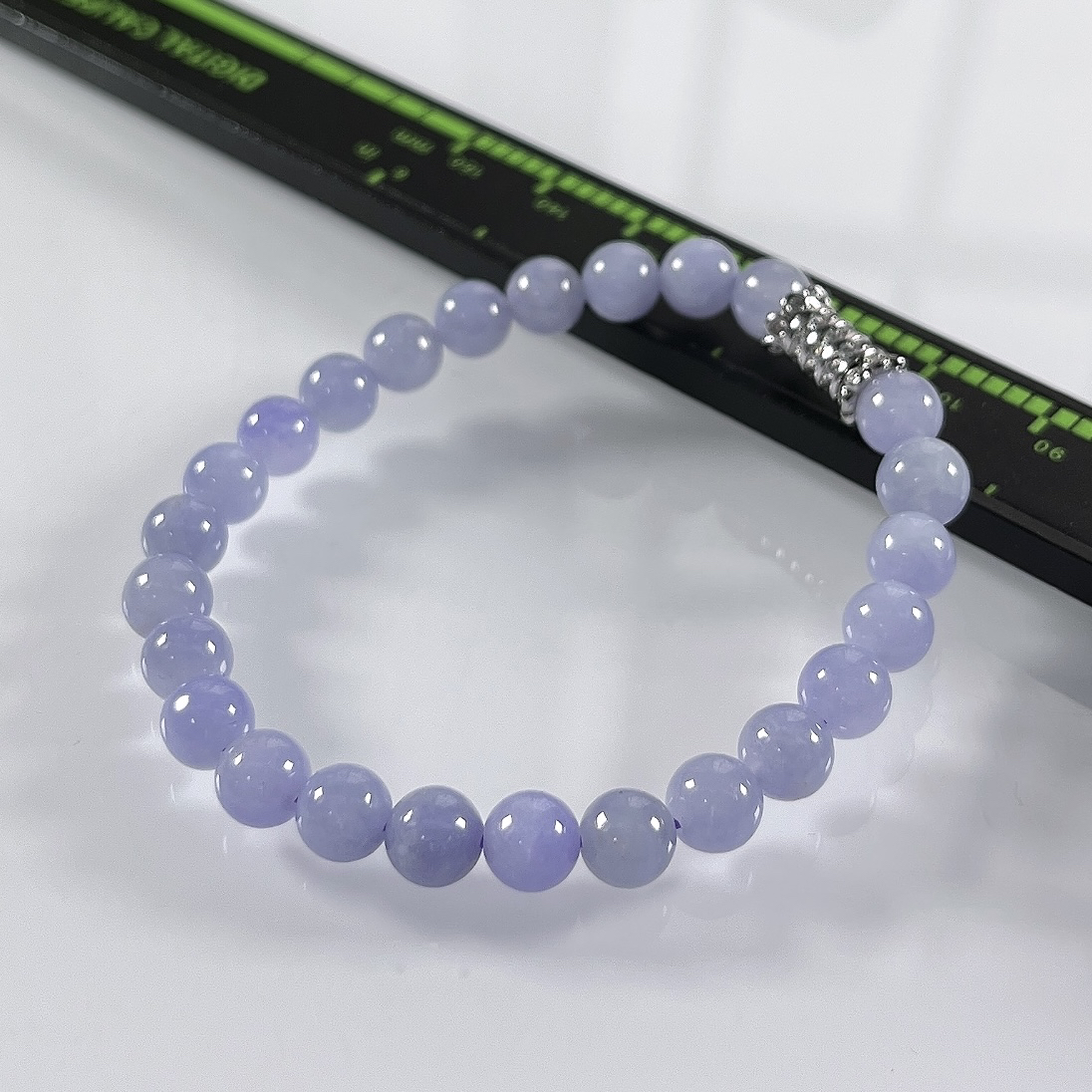 缅甸天然翡翠A货，卡6.3冰润紫罗兰浓紫圆珠手串手链，尺寸：6.3mm/25颗，长度168mm，重量：12.83g