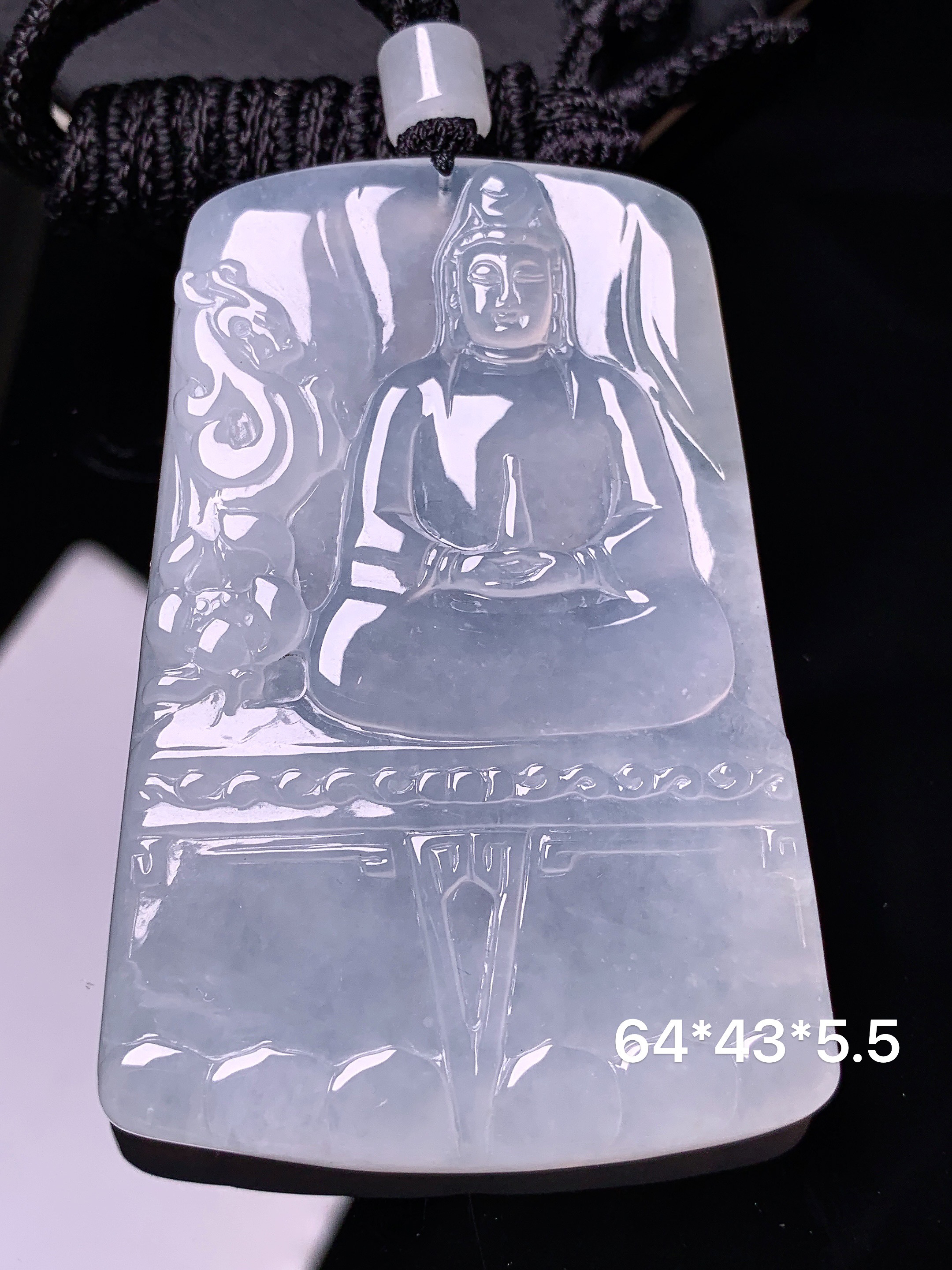 冰种观音菩萨吊坠 玉质细腻 色泽艳丽清新 水润亮眼 整体尺寸64*43*5.5L1