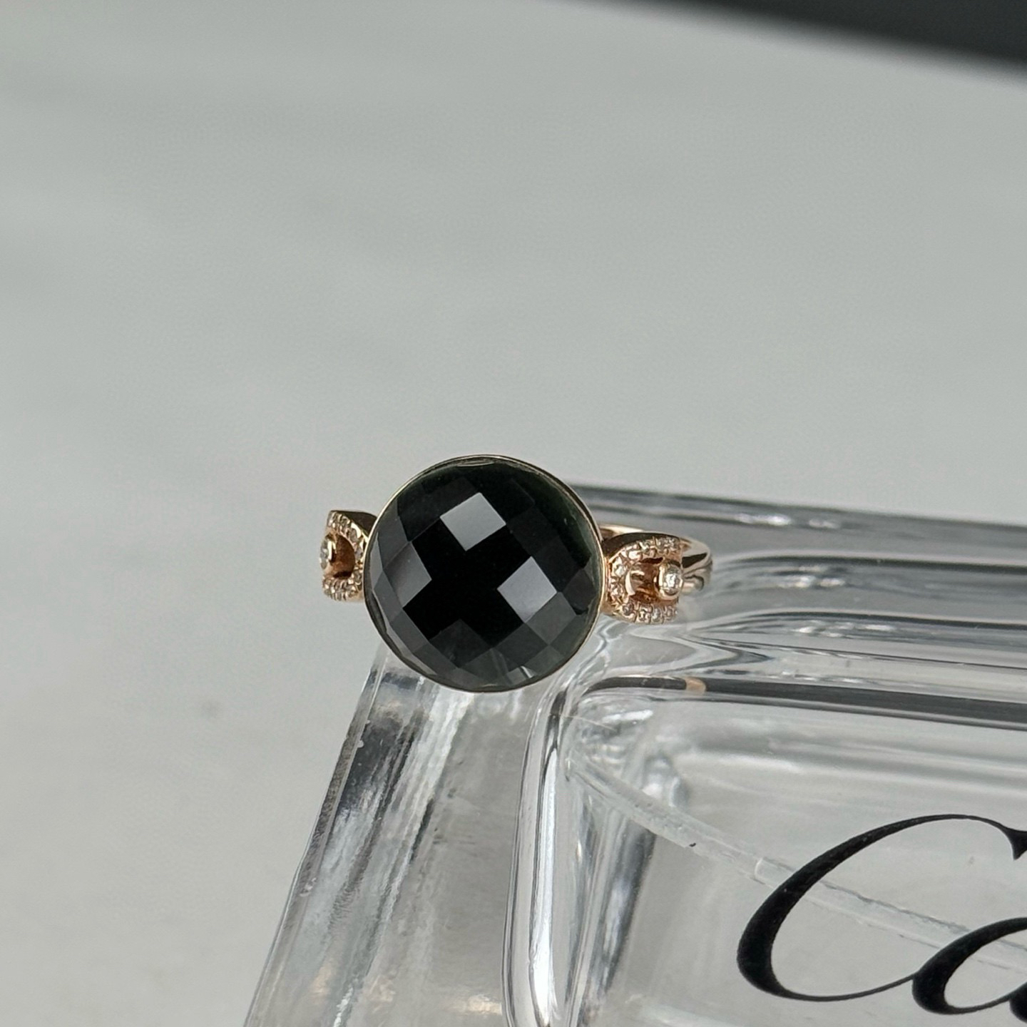 精品18k墨翠切割面女戒 种好色正 黑度极好 打灯通透 油性十足 尺寸11.7