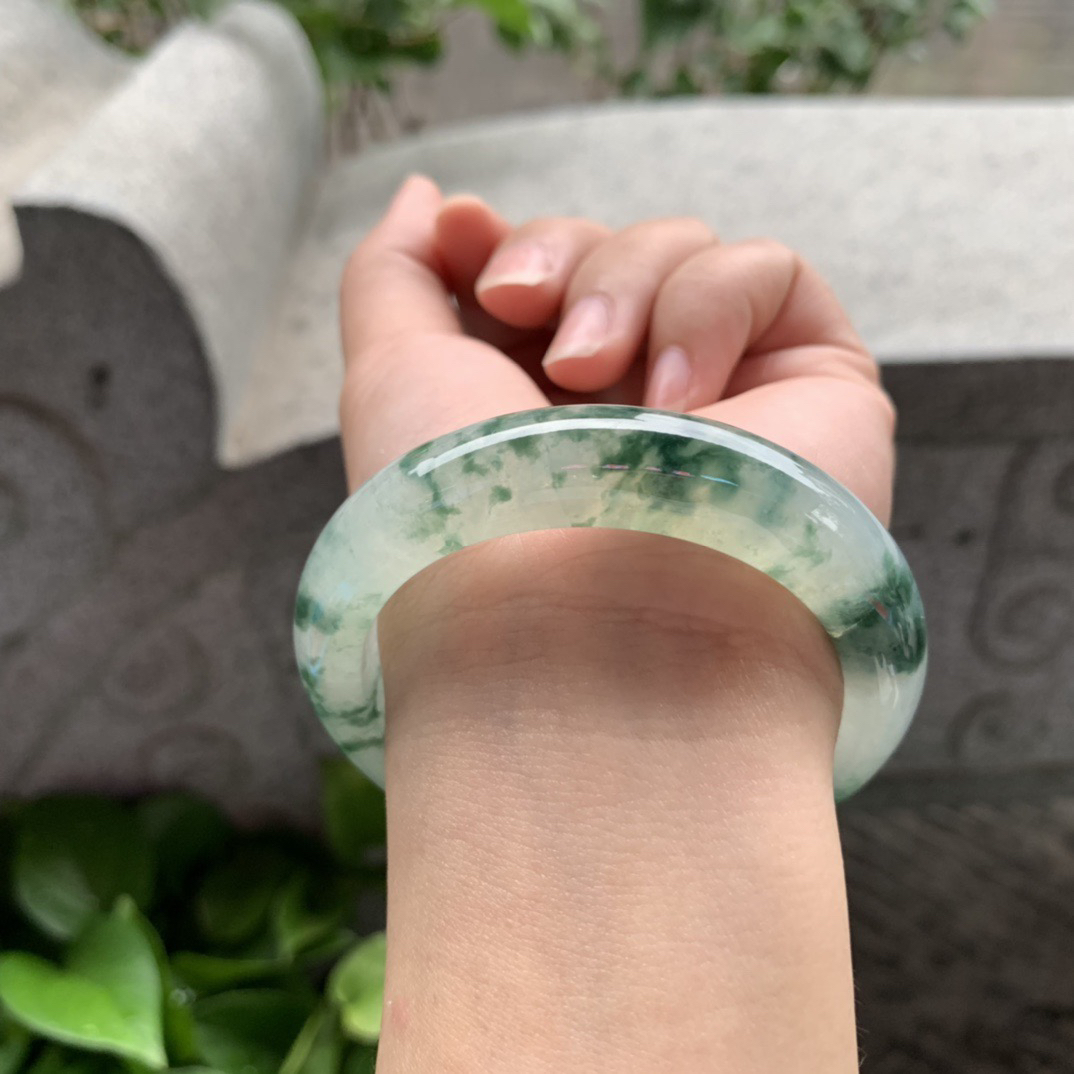 小圈口 52.2-13-8.9【冰种飘花正圈手镯】正圈52 53可戴