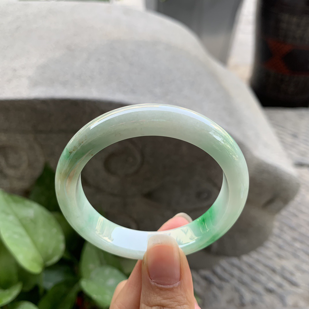 小圈口51.9-11.4-7.7 【飘绿正圈手镯】正圈51 52可戴