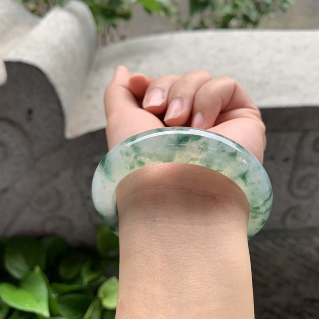 小圈口 52.2-13-8.9【冰种飘花正圈手镯】正圈52 53可戴