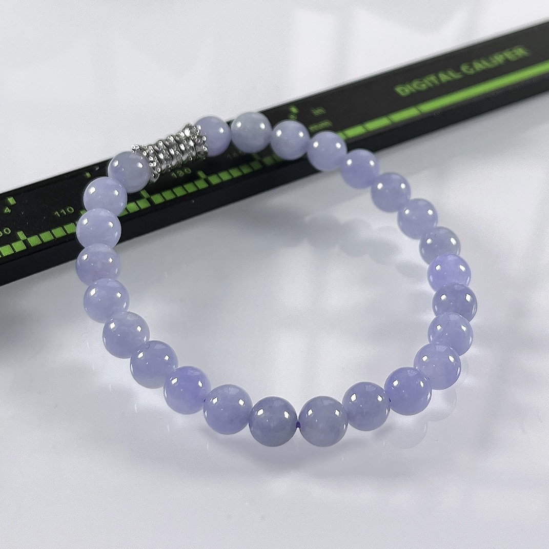缅甸天然翡翠A货，卡6.3冰润紫罗兰浓紫圆珠手串手链，尺寸：6.3mm/25颗，长度168mm，重量：12.83g